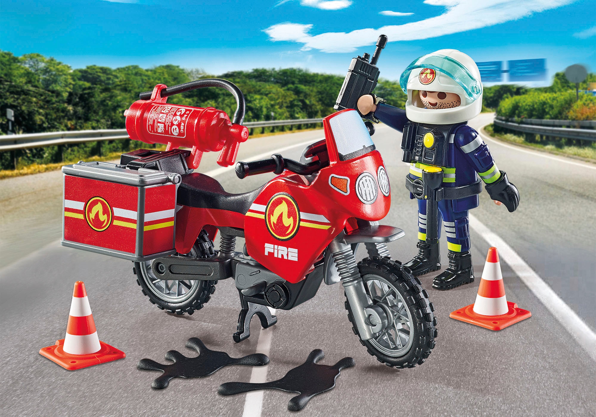 Playmobil® Konstruktions-Spielset »Feuerwehrmotorrad am Unfallort (71466), Action Heroes«, (21 St.), Made in Europe