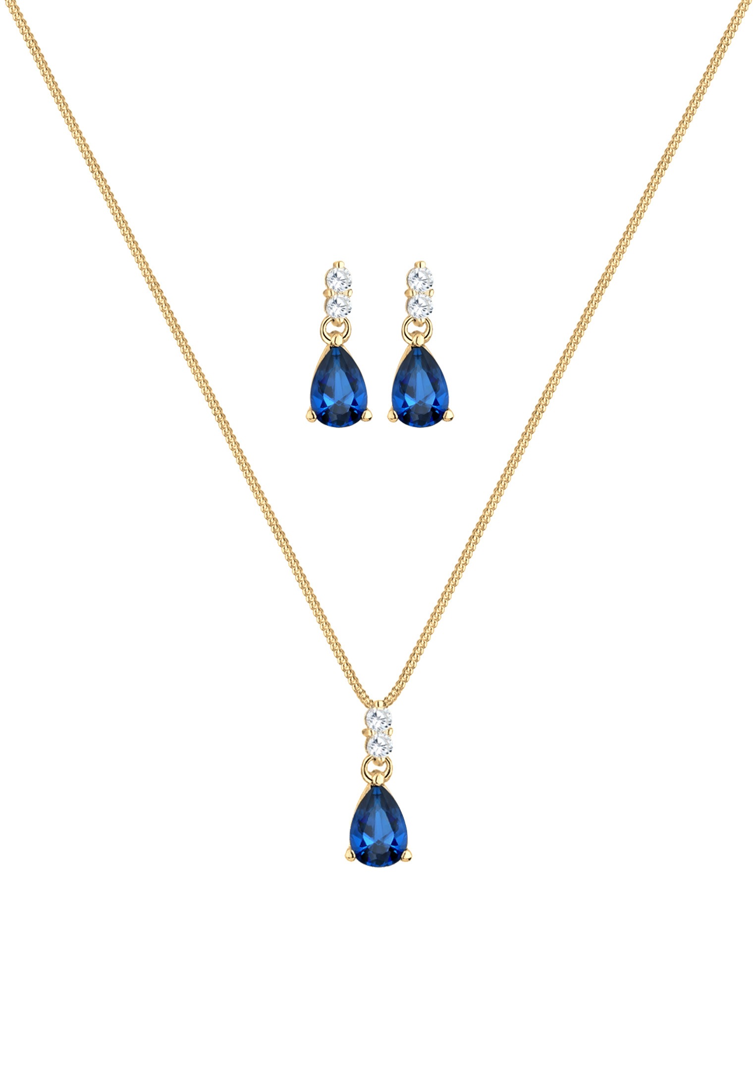 Elli Premium Ohrring und Ketten Set »Schmuckset Zirkonia Synthetischer Saphir Blau 925 Sterling Silber«