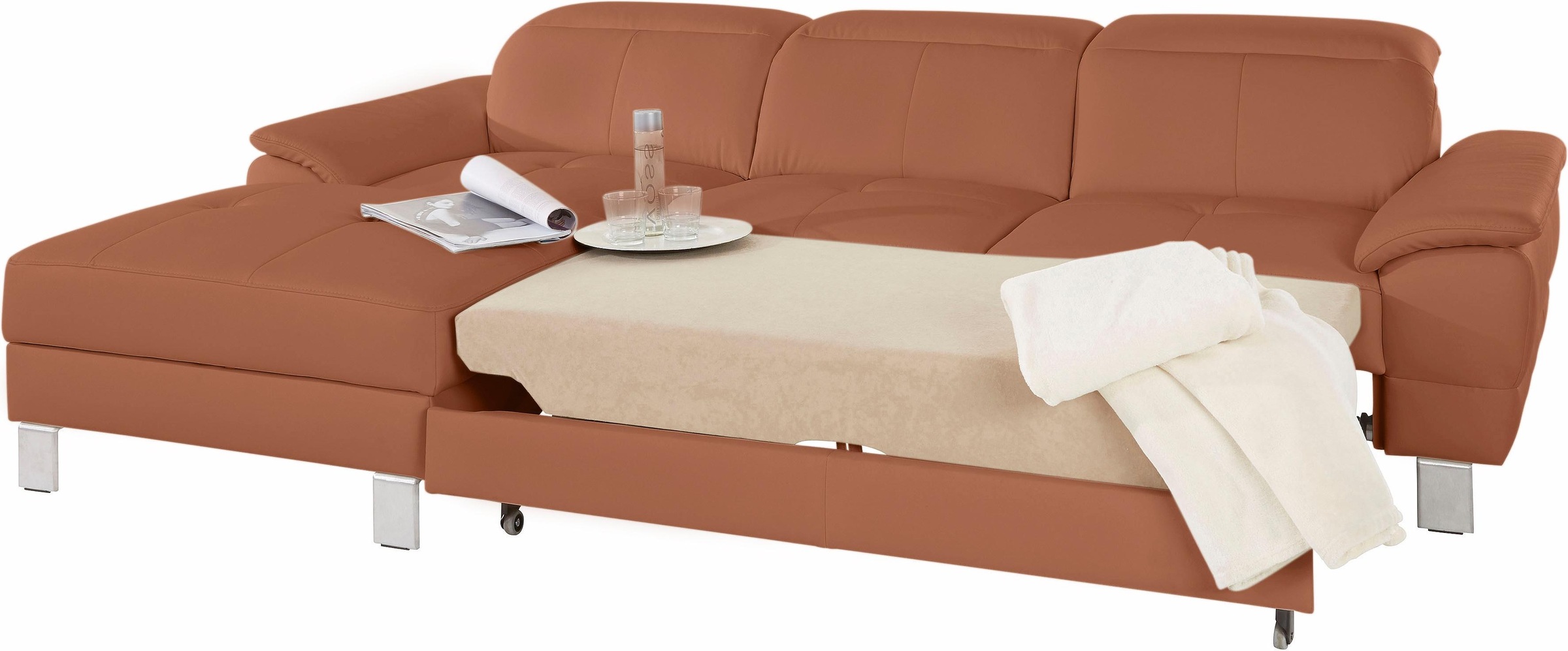 exxpo - sofa fashion Ecksofa »Mantua 2, inkl. Kopf- bzw. Rückenverstellung, bequem, L-Form«, wahlweise mit Bettfunktion und Bettkasten, tolle Verarbeitungsdetails