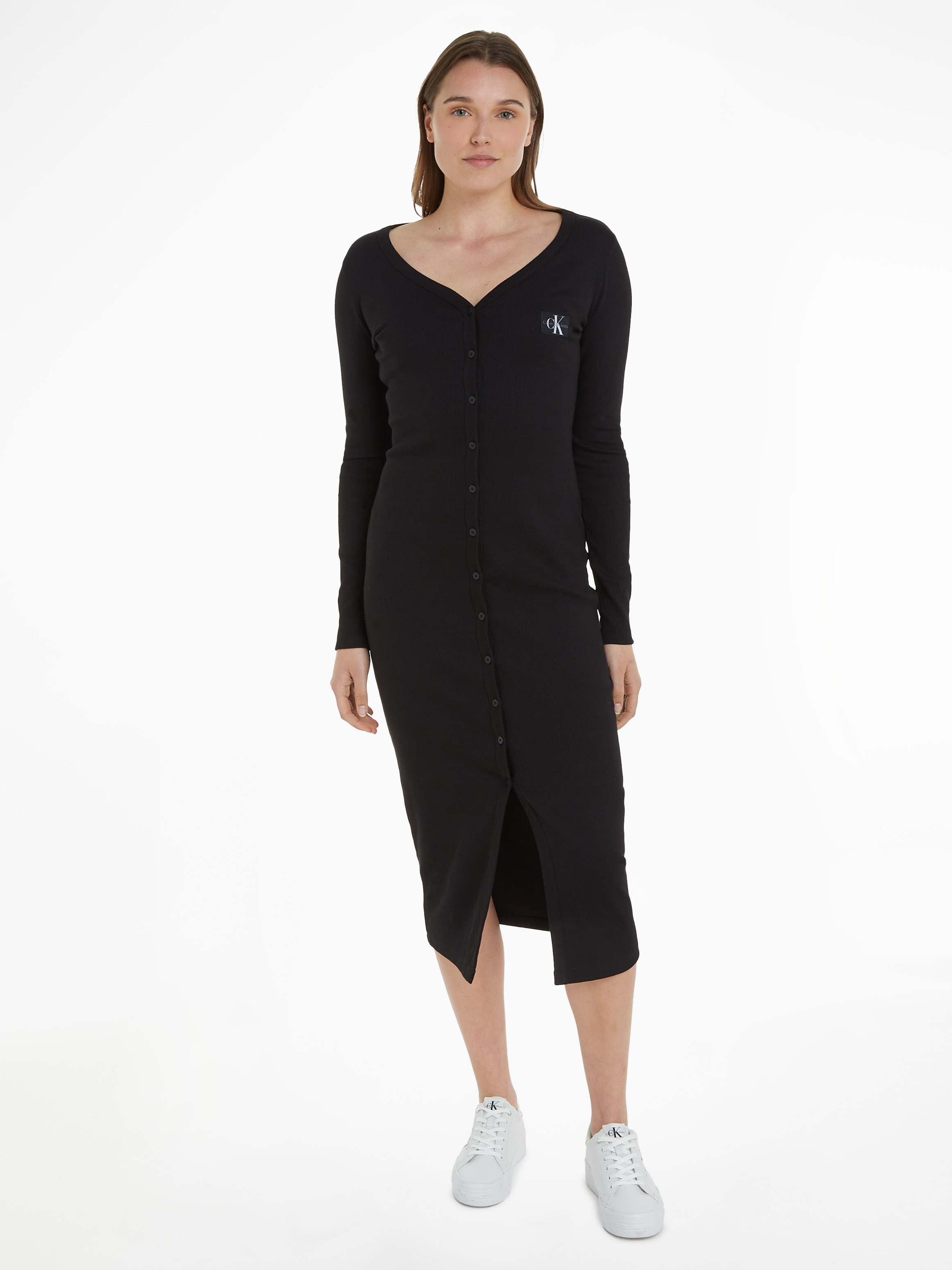 Calvin Klein Jeans Jerseykleid »LABEL LONG SLEEVE RIB DRESS« kaufen bei OTTO