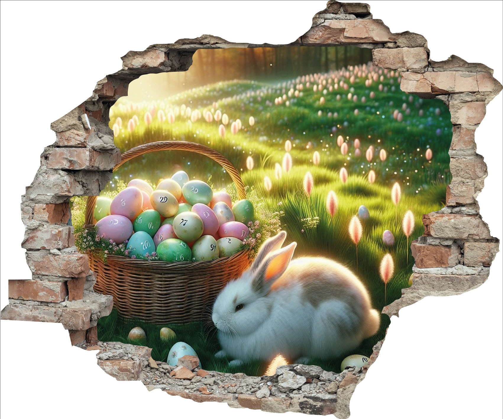 queence 3D-Wandtattoo »Osterhase und Osterkorb« Selbstklebender Wandsticker Ostern Wanddurchbruch 60x50cm