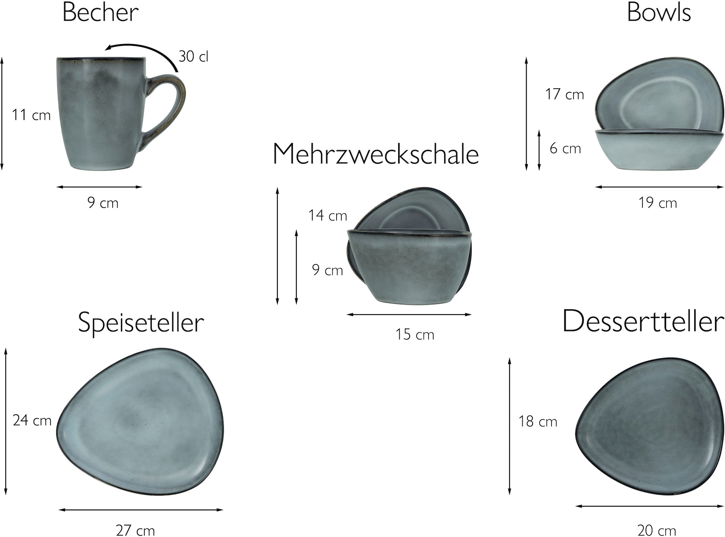 CreaTable Kombiservice »Cloudy«, (Set, 10 tlg., Kaffeeservice und Tafelservice im Set, für 2 Personen), Service, organische und unregelmäßige Form, 10 Teile, für 2 Personen