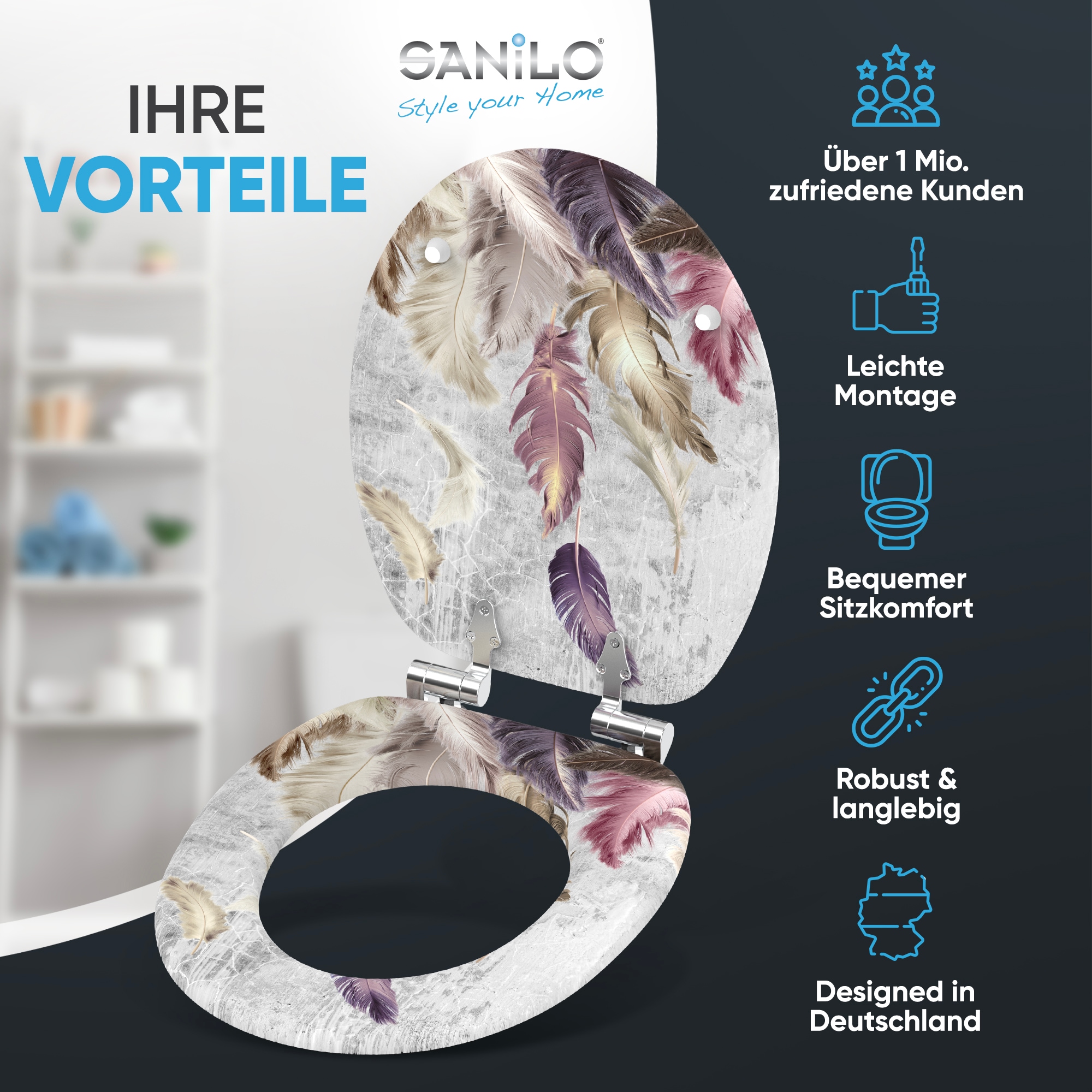 Sanilo WC-Sitz »mit Absenkautomatik, viele schöne Toilettensitze direkt vom Hersteller« Premium Toilettendeckel, moderner Klodeckel, leichte Montage