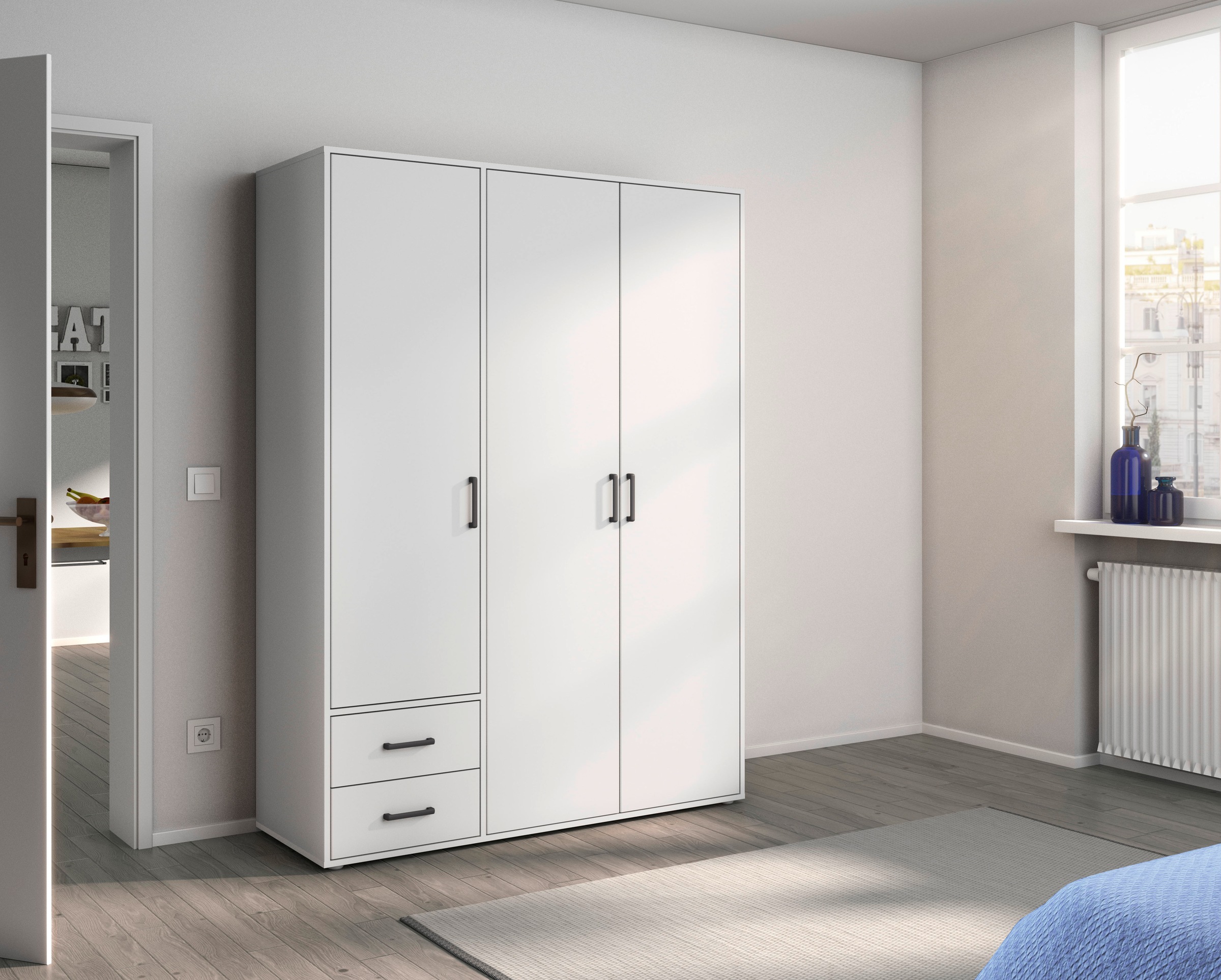 rauch Drehtürenschrank »Voyager, Kleiderschrank mit Außenschubkästen, Garderobe«, (in 3 verschiedenen Ausstattungen BASIC/CLASSIC/PREMIUM), Made in Germany