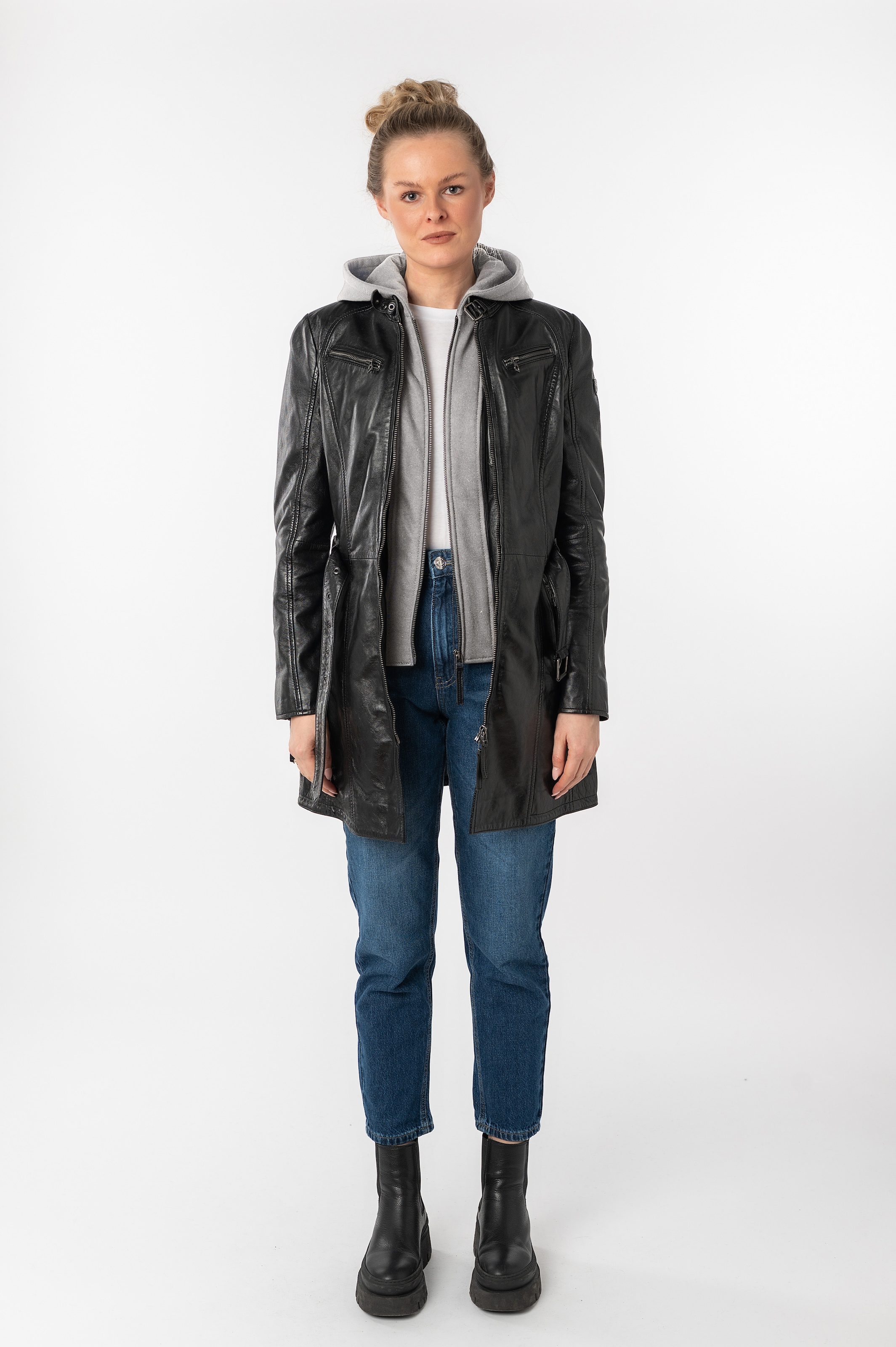 Mauritius Ledermantel »BENTE2« mit Gürtel,  lange Lederjacke mit Gürtel & abnehmbarem Kapuzen-Inlay