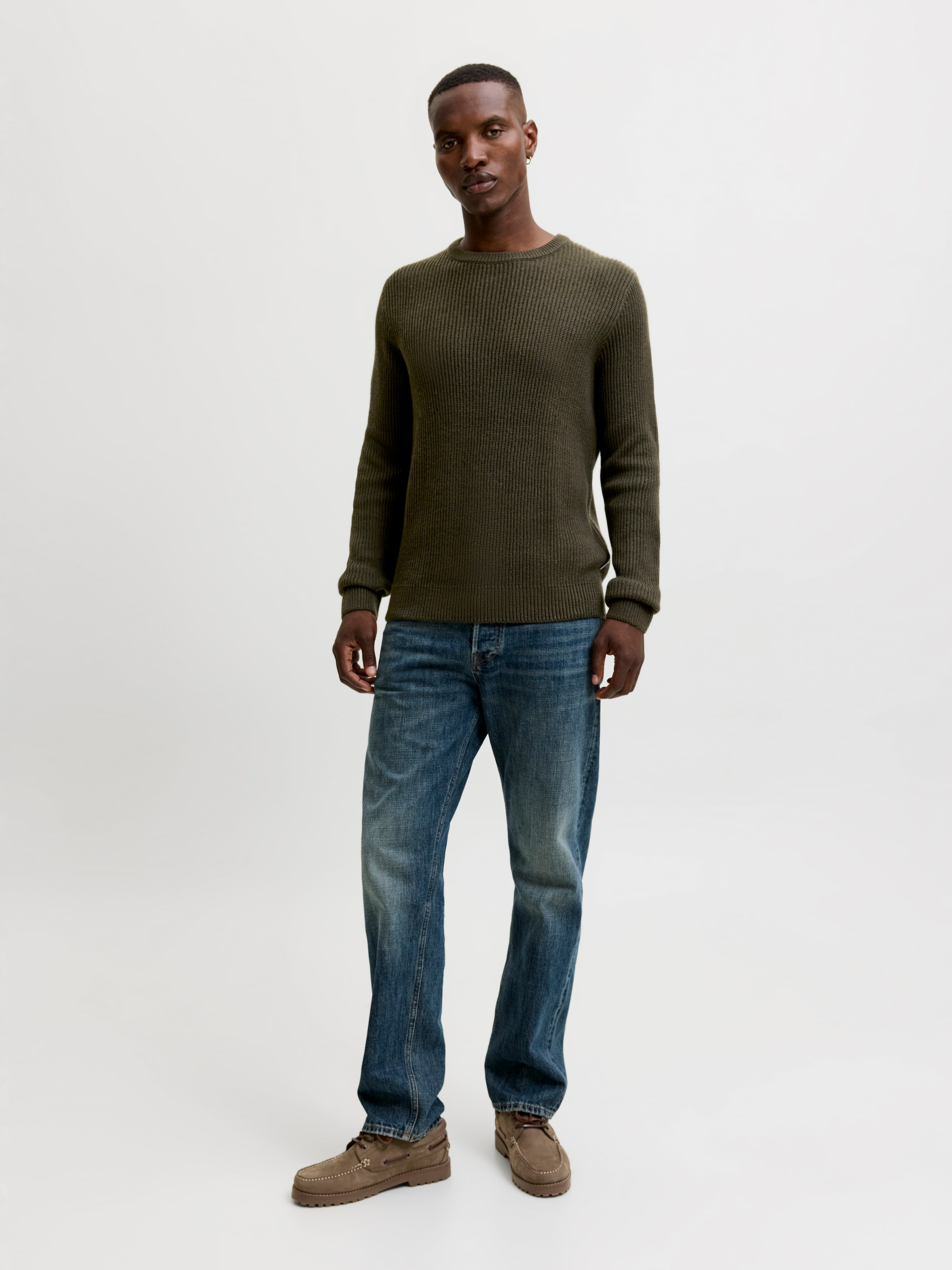 Jack & Jones Rundhalspullover »JJPANNEL KNIT CREW NECK AW26« Materialmix, regular fit