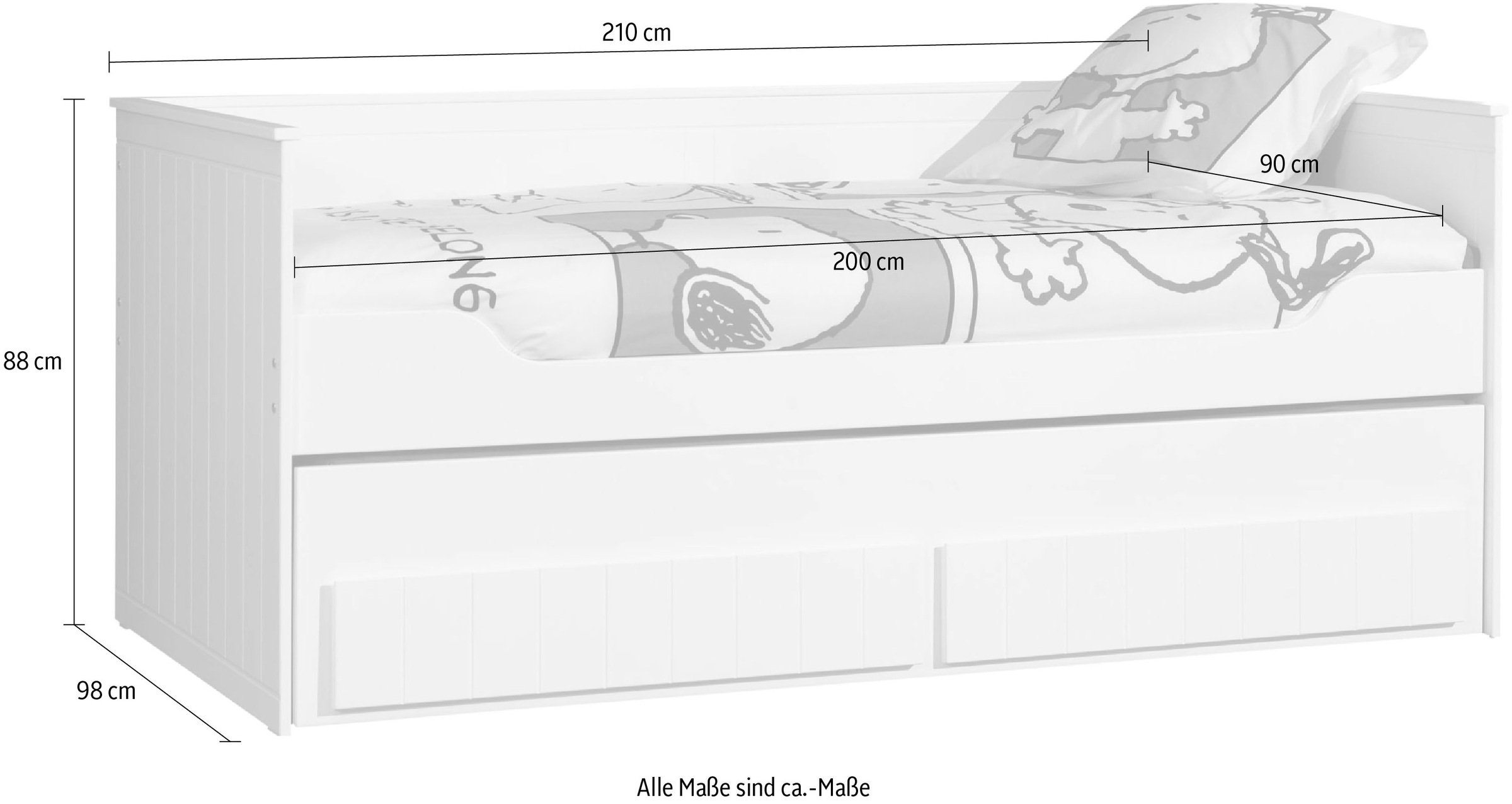 Vipack Einzelbett, (Made in Europe), Funktionelles Kojenbett mit 2 Liegeflächen à 90 x 200 cm, 2 Schubladen