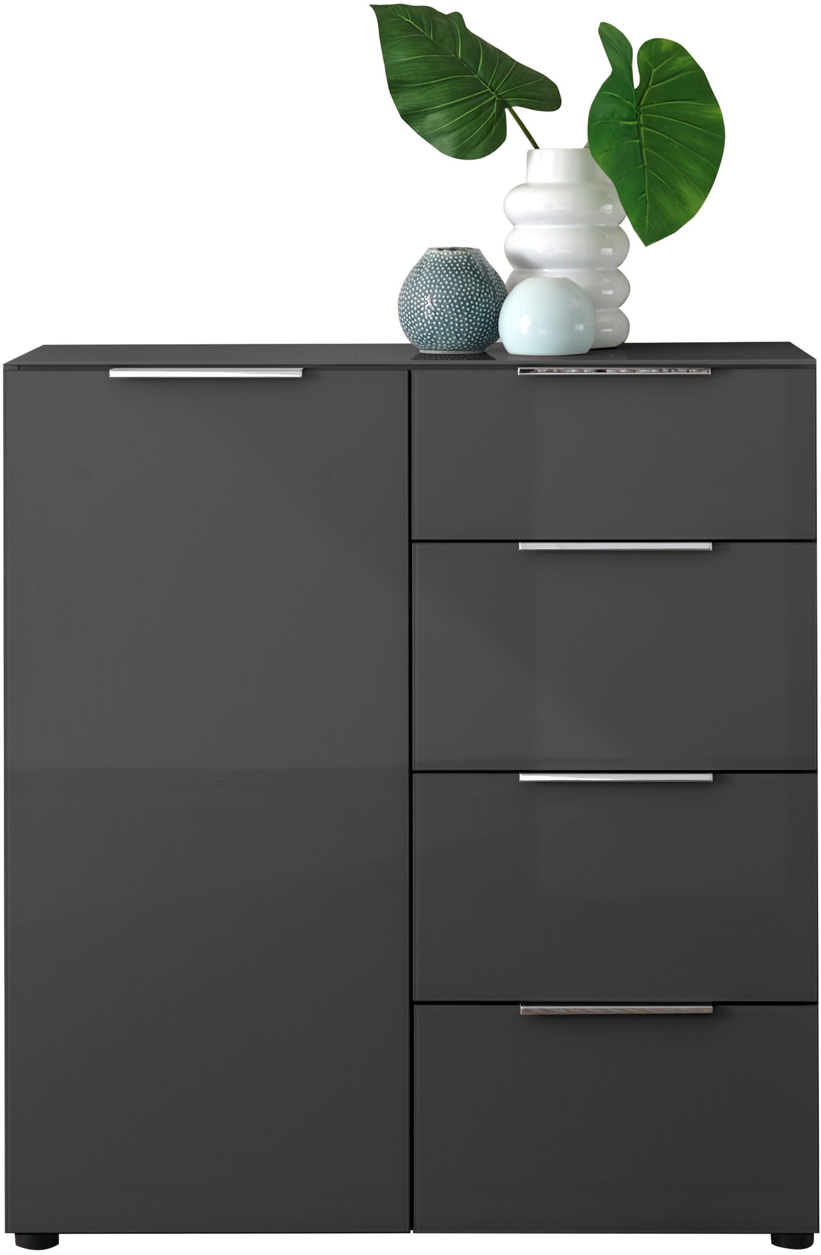 HBZ Sideboard »Santorin Mehrzweckschrank-Universalschrank, BxHxT 90x99x40 cm« 1 Stk. tlg. Mit 1 Tür und 4 Schubkästen mit Softclose, Glasfront und Glasoberboden