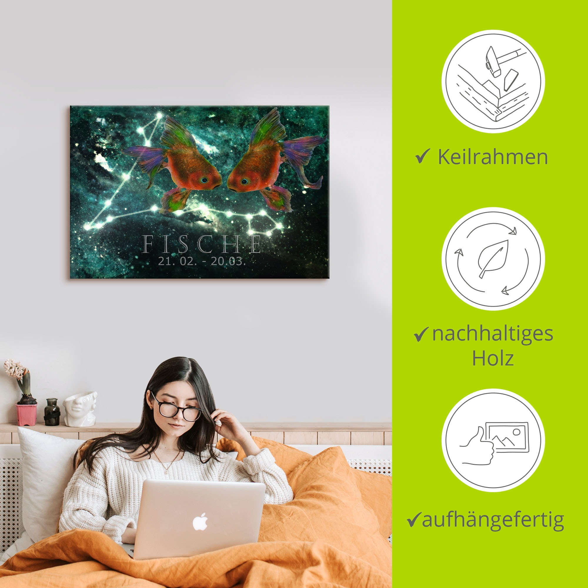 Artland Wandbild »Sternzeichen - Fische«, Bilder von Sternzeichen, (1 St.), als Leinwandbild, Poster in verschied. Größen