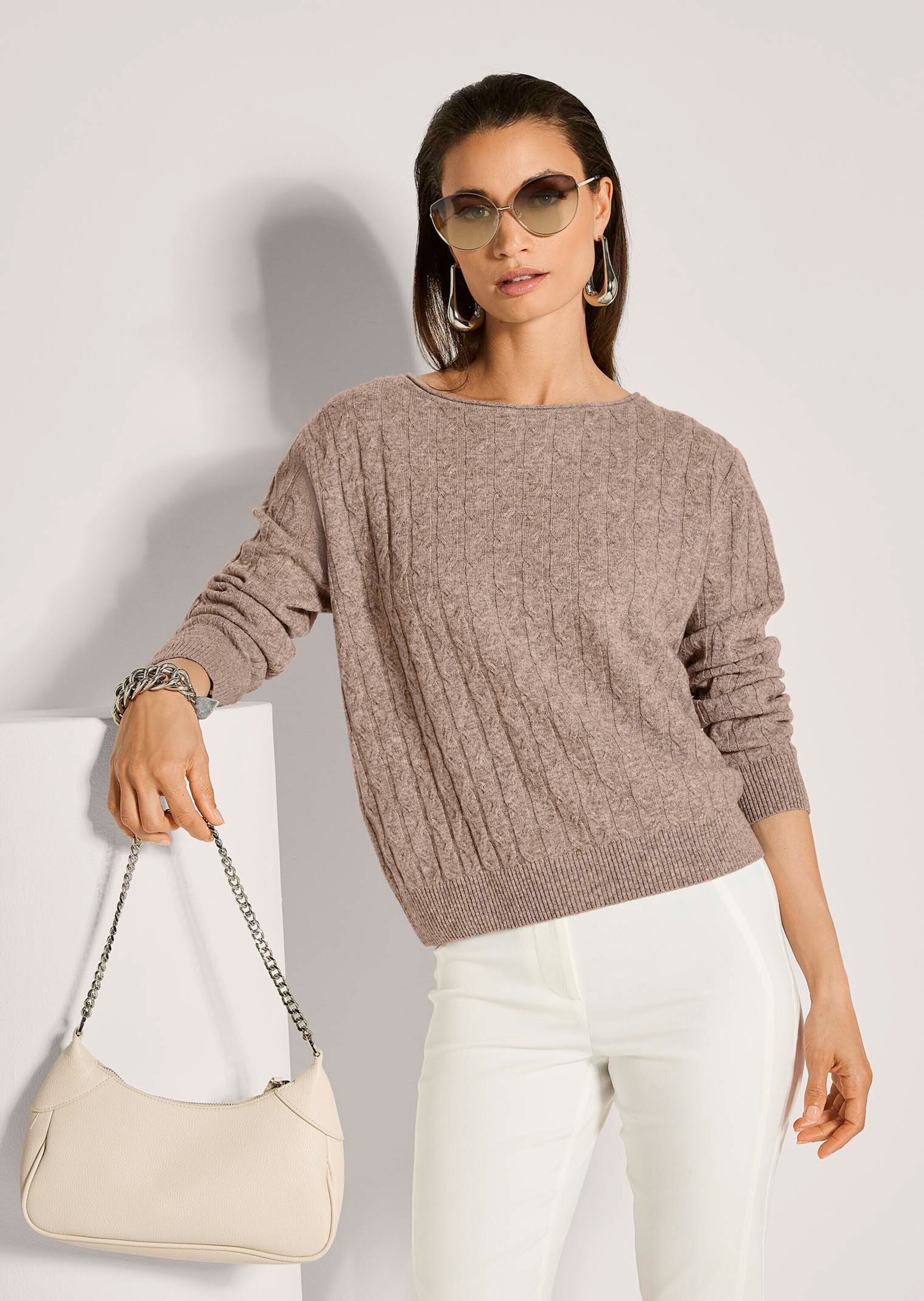 MADELEINE Longpullover »Strickpullover Eleganter Wollpullover mit Zopfmuster« Allover-Zopfmuster