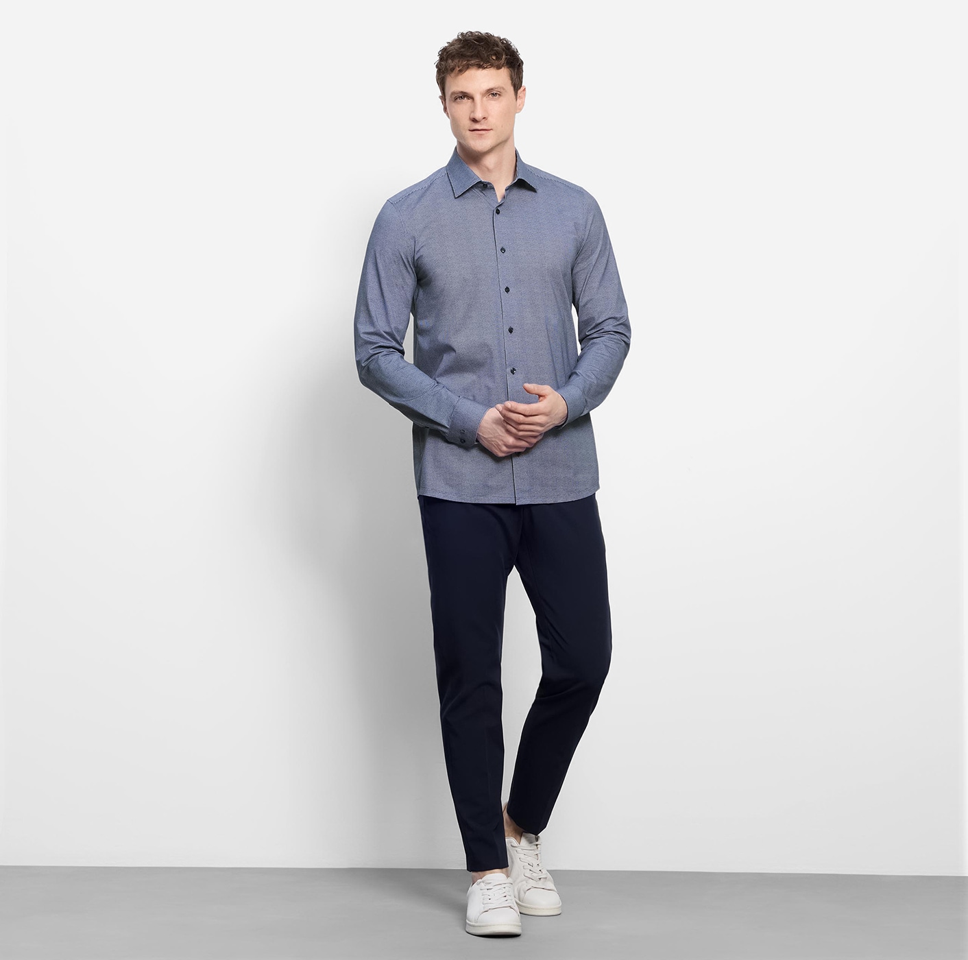 OLYMP Langarmhemd »24/7 - Level 5« Body fit, New York Kentkragen, Businesshemd, Jersey-Qualität