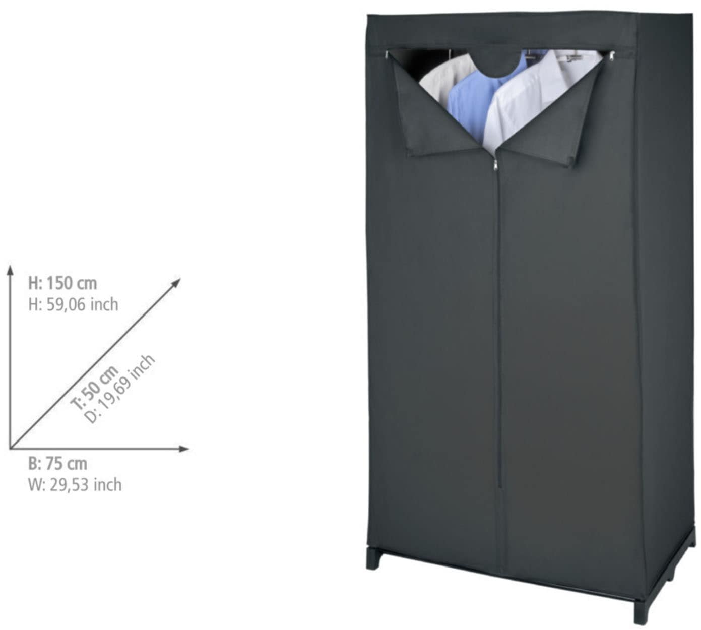 WENKO Stoffschrank »Modell Deep Black«, mit Kleiderstange & Reißverschluss, stabiles Metallgestell, abwaschbar