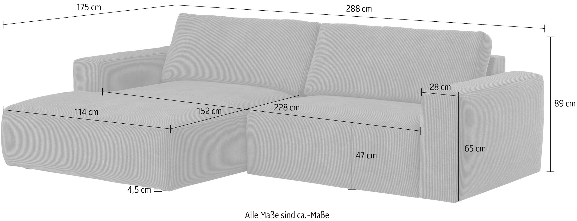 COTTA Ecksofa »Lasso L-Form, XL-Sofa«, mit breiter Recamiere im trendigen Cord oder angenehmen Strukturstoff