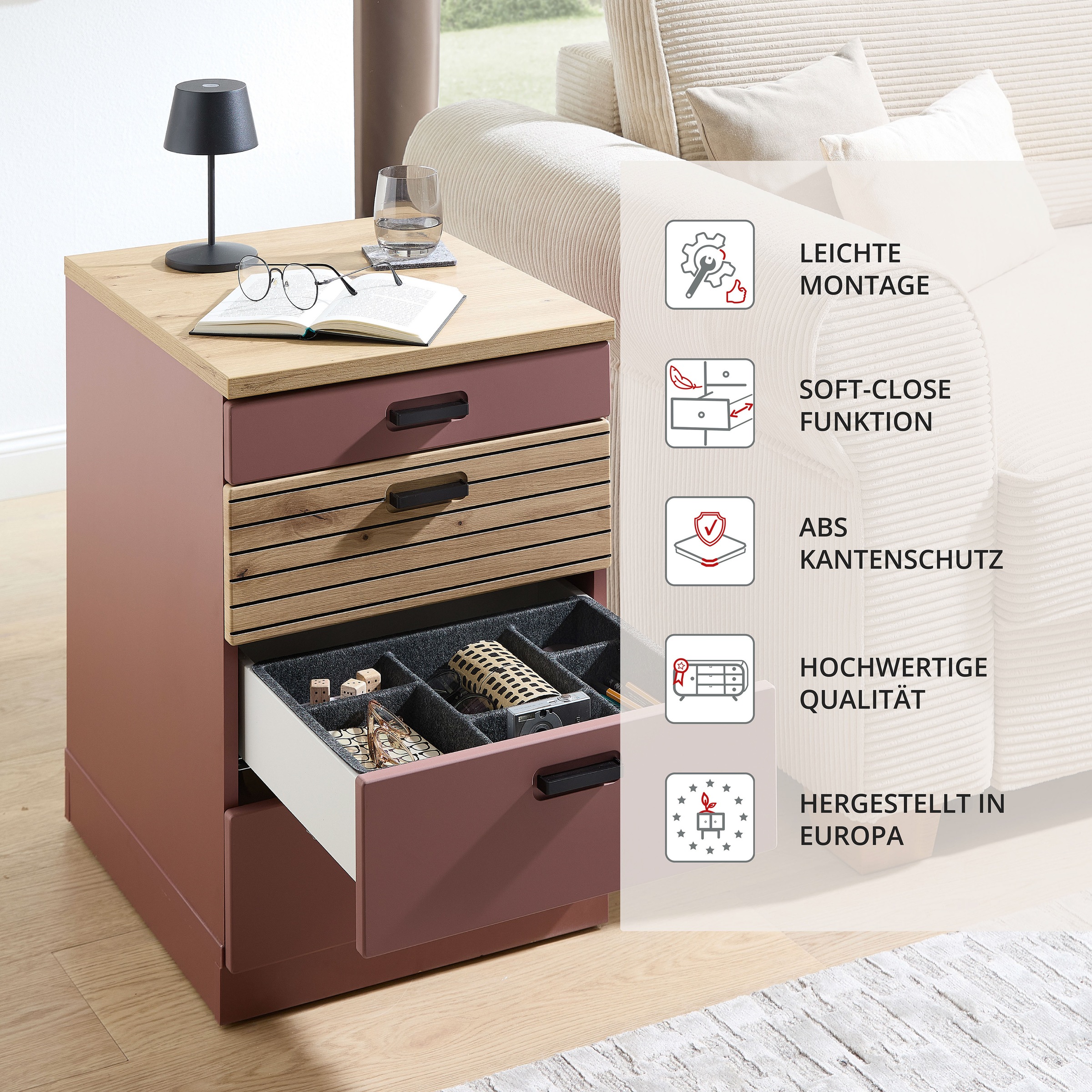 Innostyle Rollcontainer »Rollcontainer Glenn, 45 x 66 x 55 cm (B/H/T)« 1 Stk. tlg. inkl. Filzeinlage, 4 Rollen(2 mit Bremsen) oder Sockel, SK Soft-Close