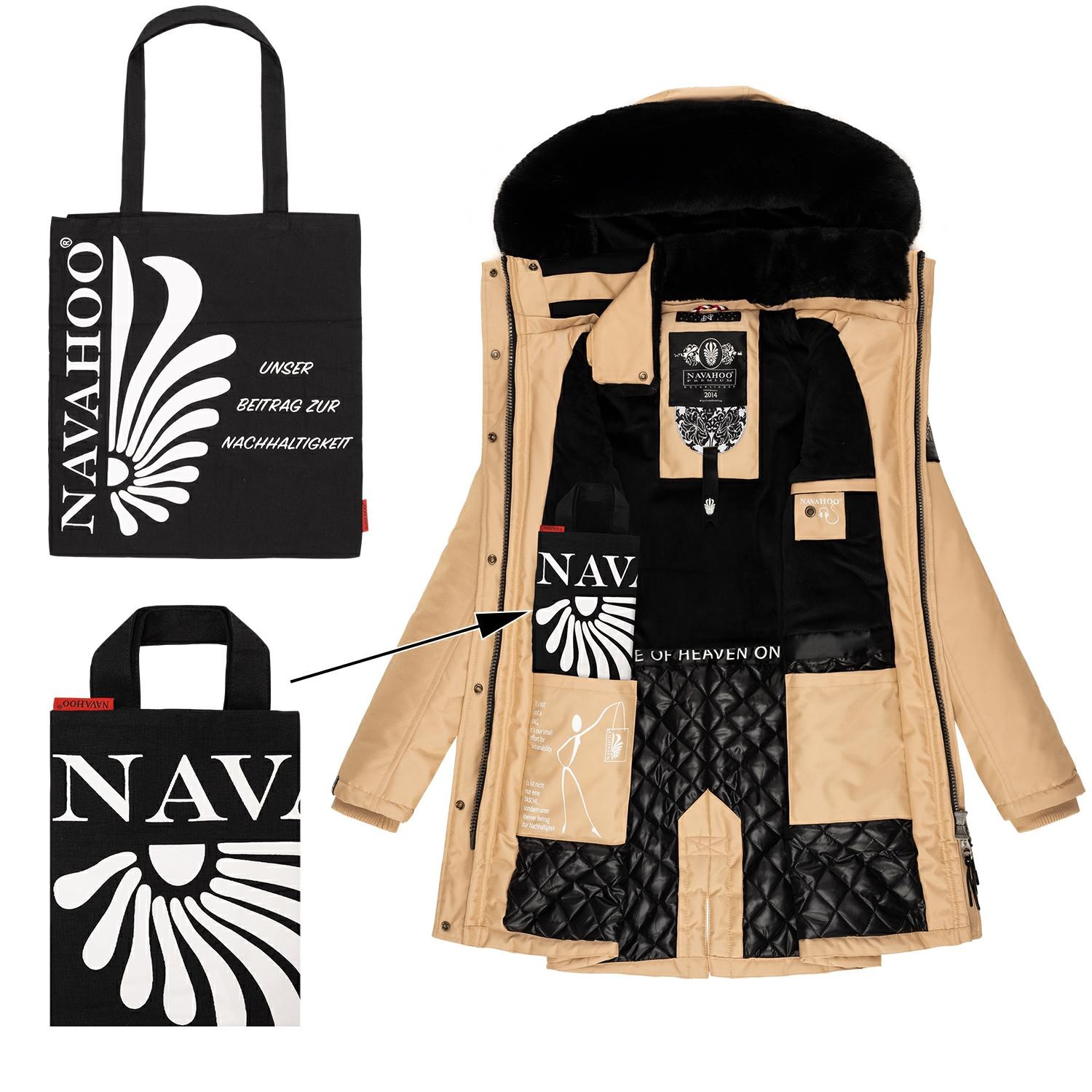 Navahoo Wintermantel »Wintermantel Tiniis«, Parka mit abnehmbarer Kapuze und extra Einkaufstasche