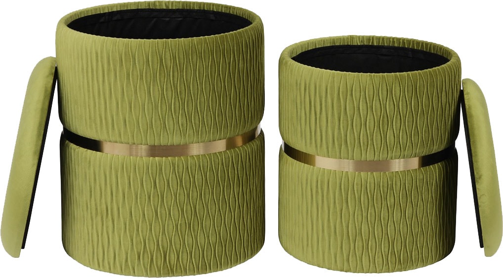 Kayoom Polsterhocker »Hocker Zora 425 2er-Set, Praktischer und versteckter Stauraum« Set, 2 Stk. tlg. 2er-Set mit Stauraum, ineinander stapelbar, goldener Ring