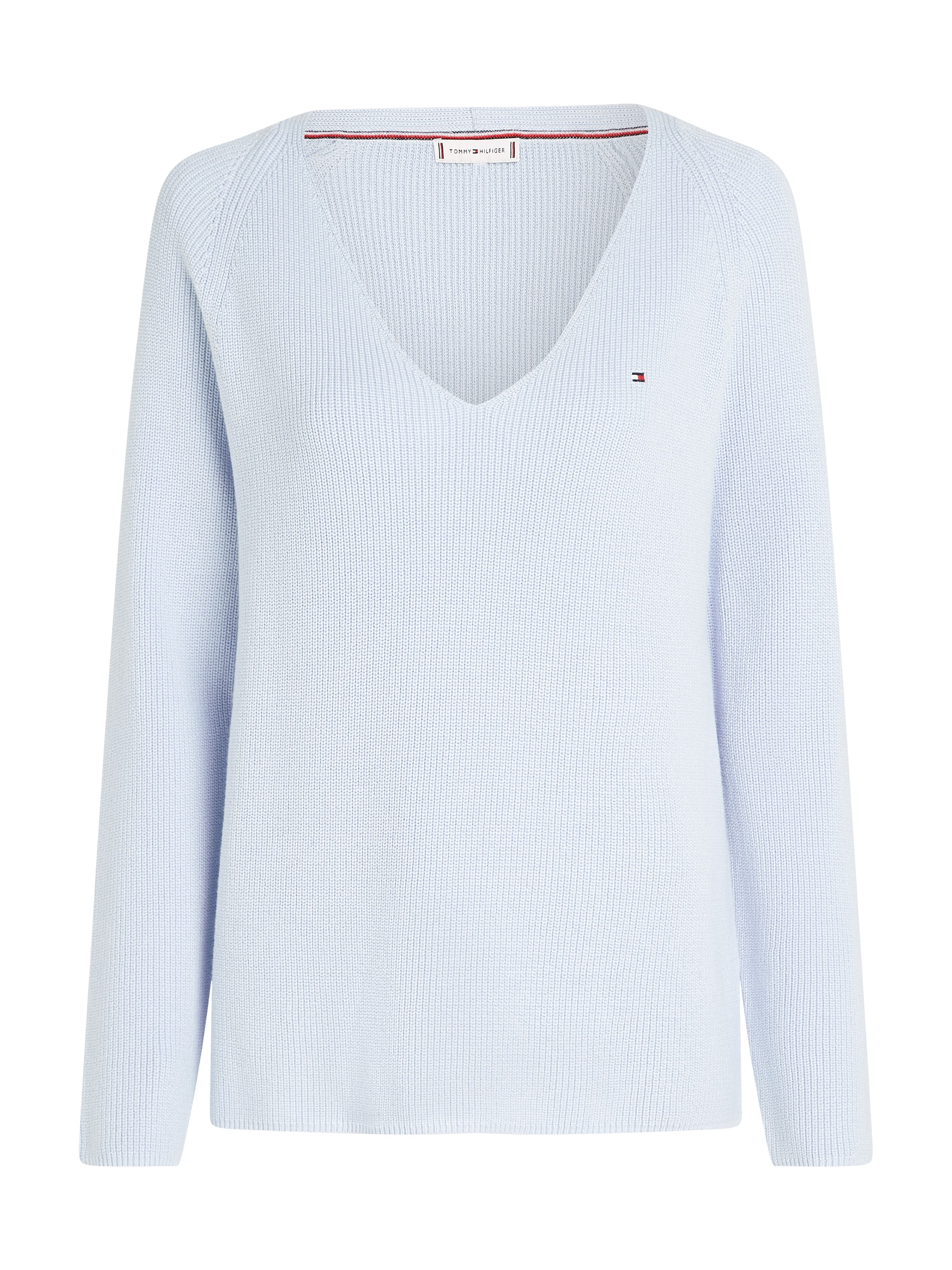 Tommy Hilfiger Strickpullover »CO CARDI STITCH V-NK LS«, mit Logostickerei