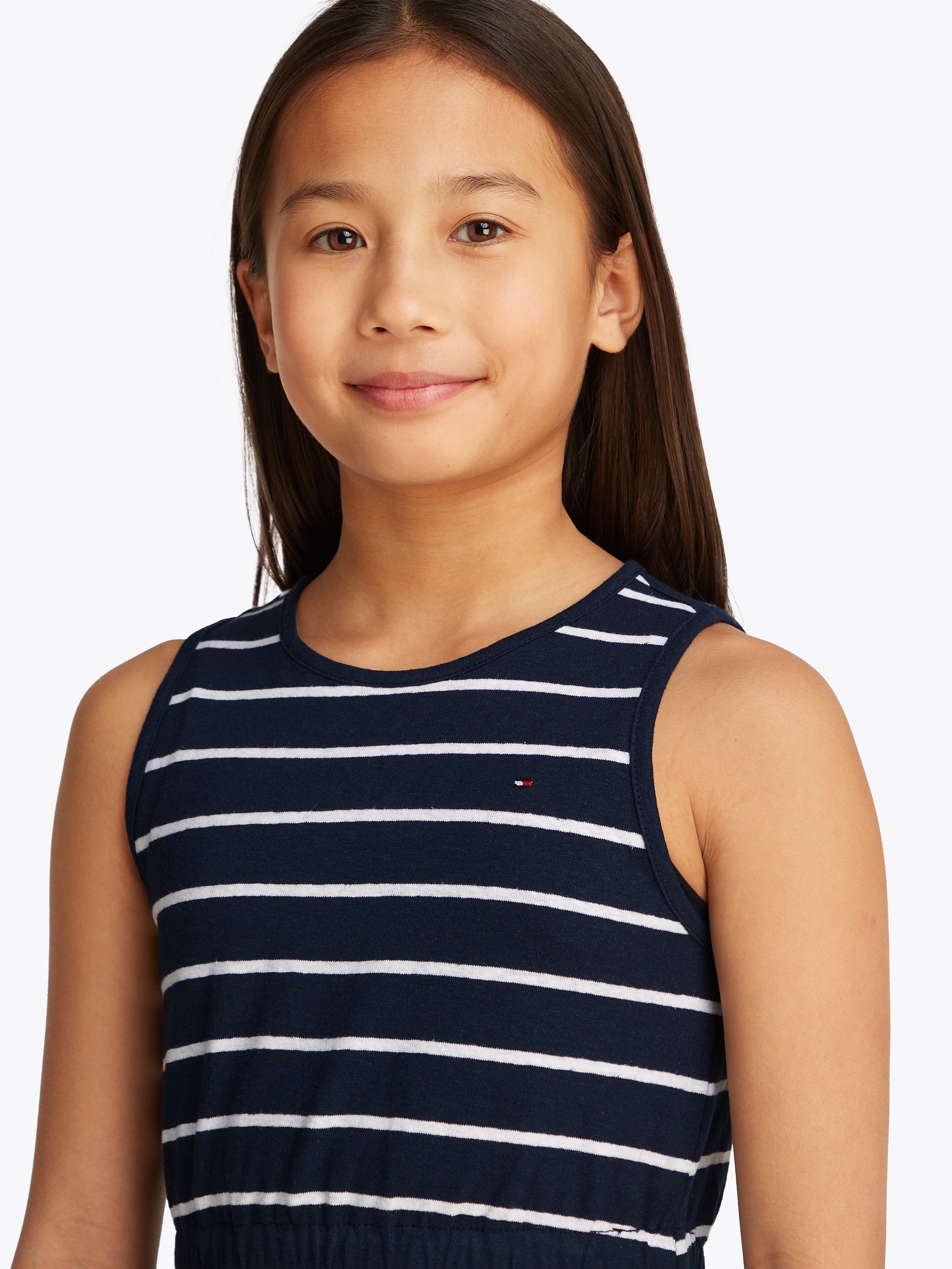 Tommy Hilfiger Jerseykleid »LINEN JERSEY DRESS SLVLS«, mit Streifenmuster, mit Logostickerei