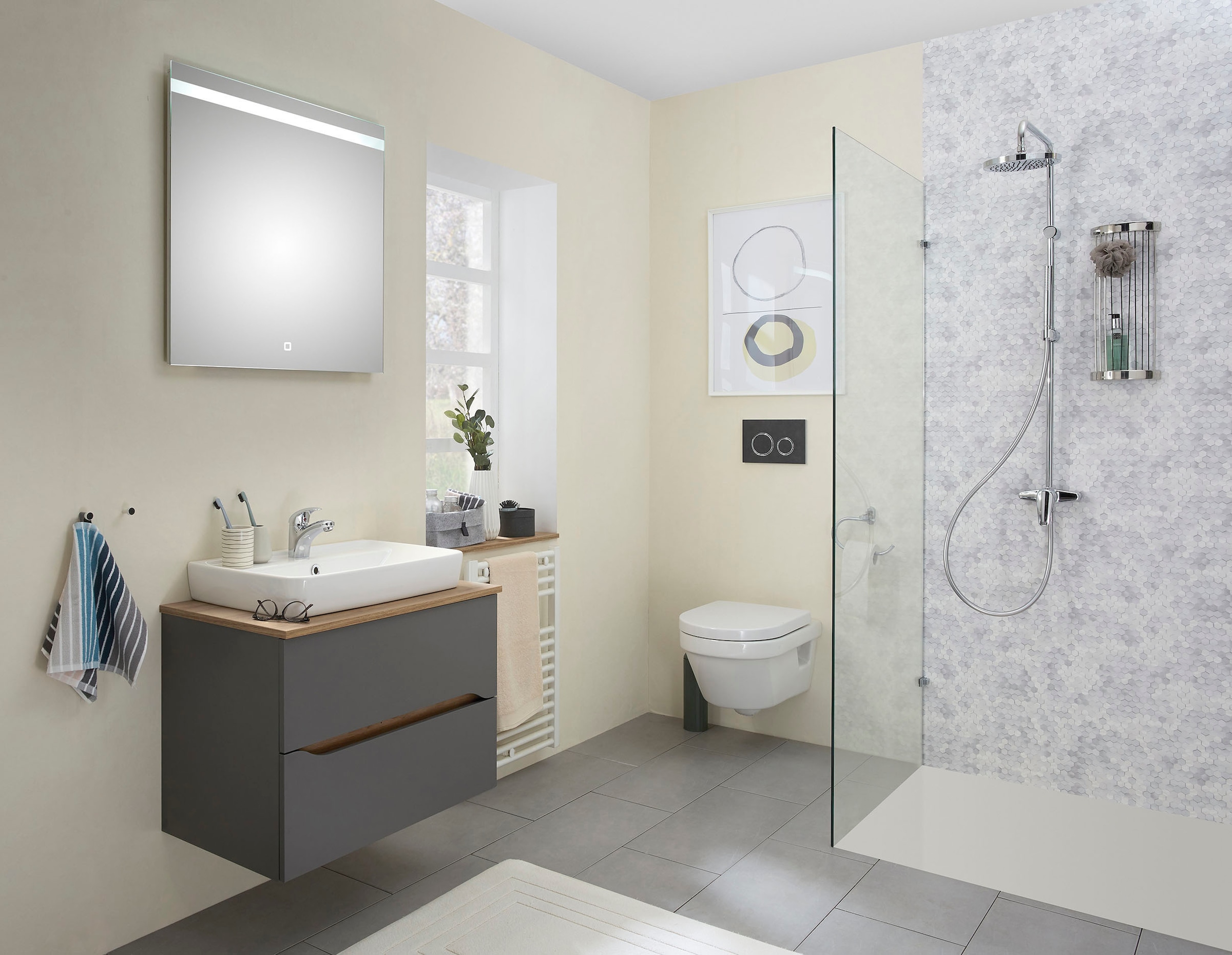 Saphir Badmöbel-Set »Quickset 2-teilig, Keramik-Aufsatzbecken mit LED-Spiegel« 4 Stk. tlg.