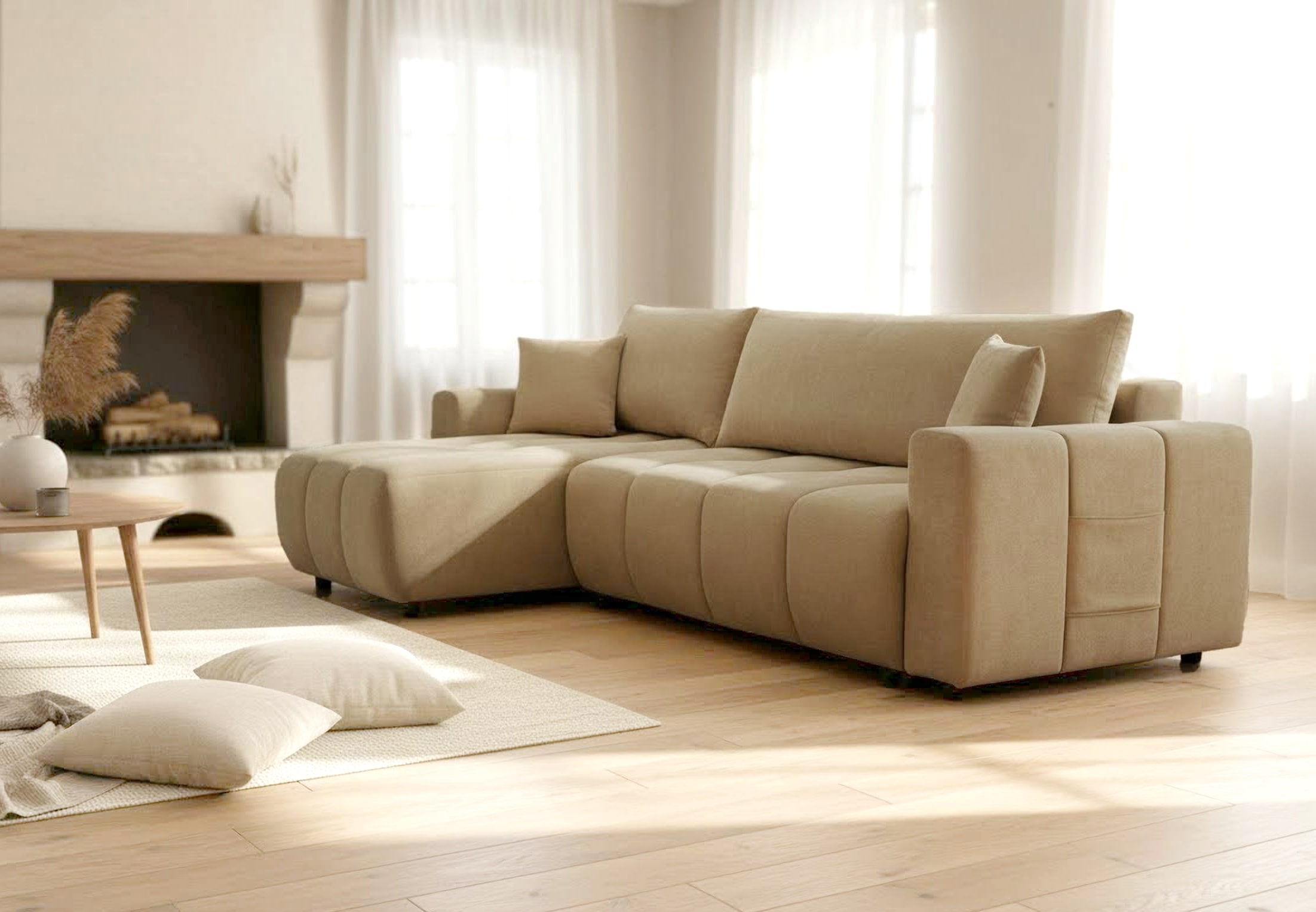 OTTO home Ecksofa »YLVAA L-Form, 241 cm/Schlafsofa (132/200)-OTTO. Verlässliche Qualität« Bettkasten, Tonnentaschen-Federkern, Feinstruktur weich