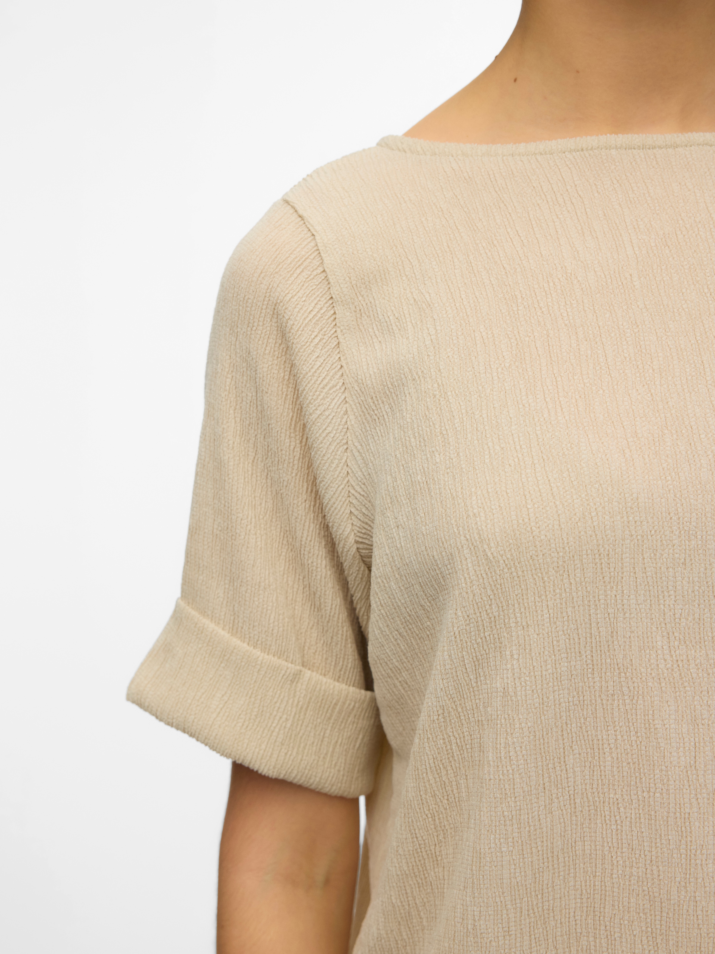 Vero Moda Kurzarmshirt »VMLUNA 2/4 BOATNECK TOP JRS NOOS« Materialmix, regular fit