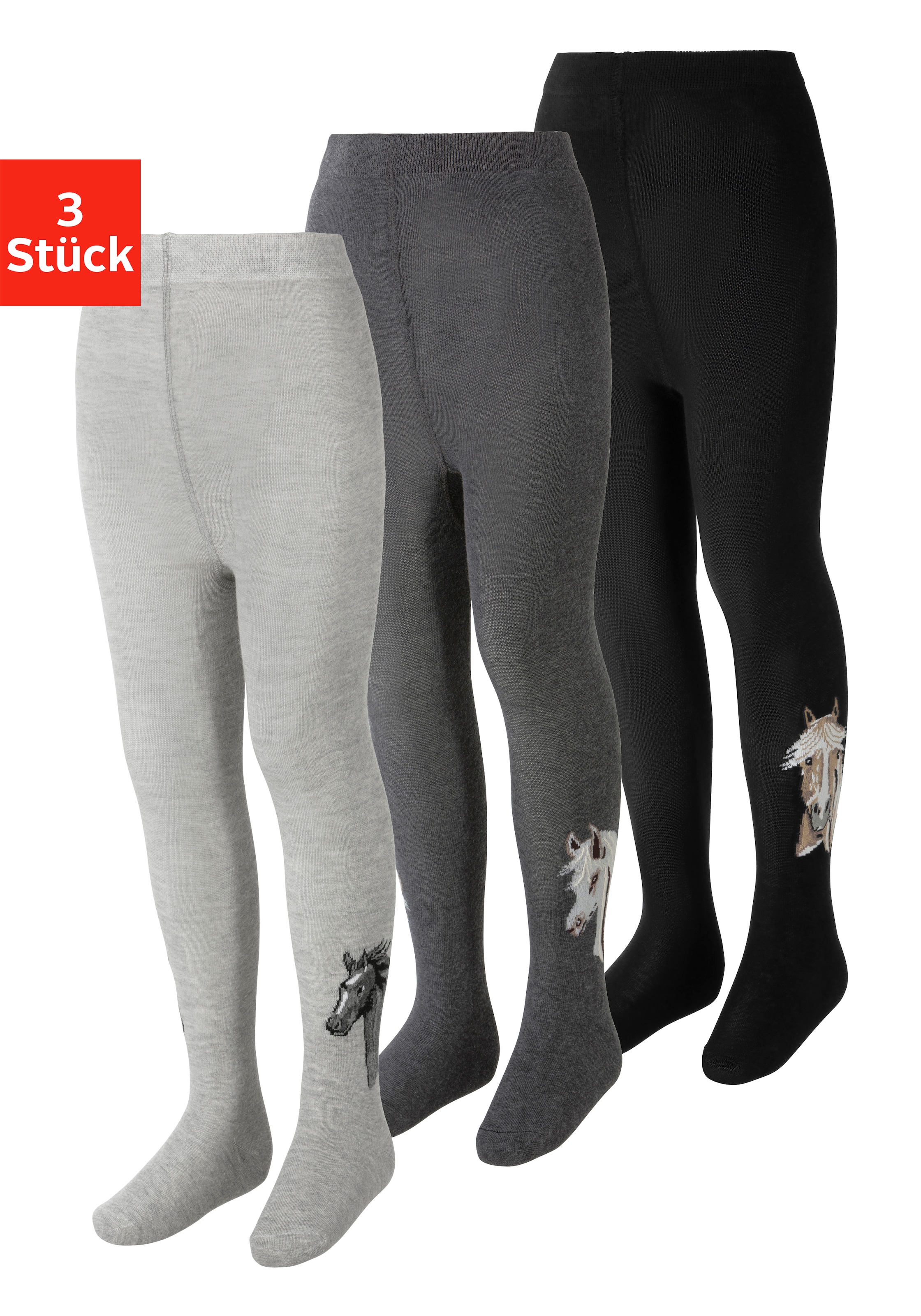 H.I.S Strickstrumpfhose, (Packung, 3 St.), mit Pferde Motiven