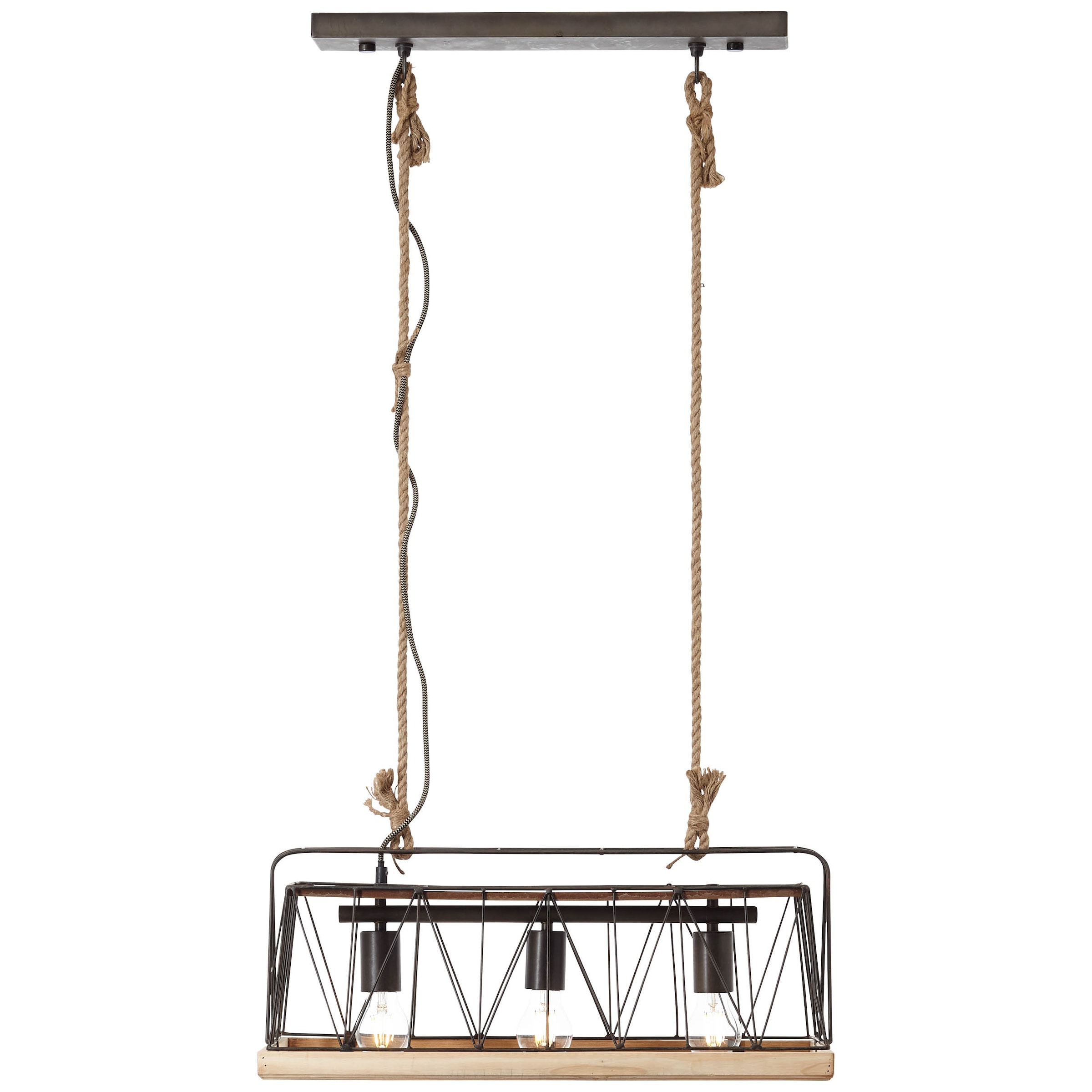 Brilliant Pendelleuchte »Narcy«, 3 flammig, Leuchtmittel E27 | ohne Leuchtmittel, Hängelampe 3flg burned steel/holz