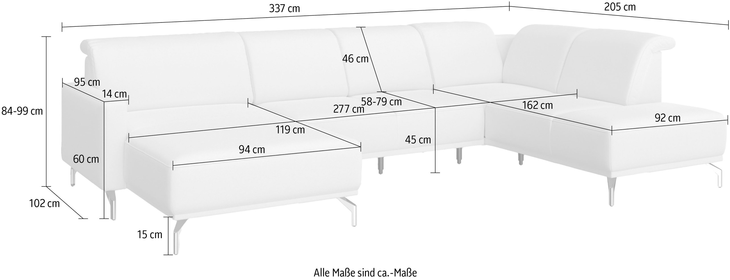 sit&more Wohnlandschaft »Bailando U-Form«, wahlweise mit Kopfteilverstellung und Vorziehsitz, motorisch