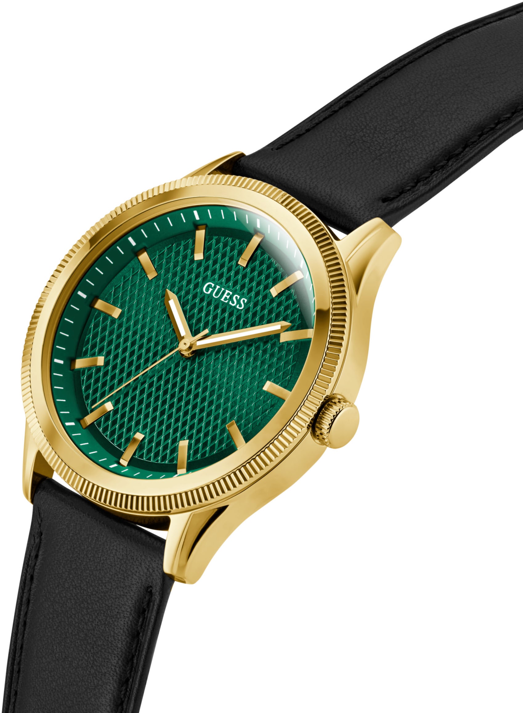 Guess Quarzuhr »DEX« Armbanduhr, Herrenuhr, Lederarmband, Mineralglas, analog