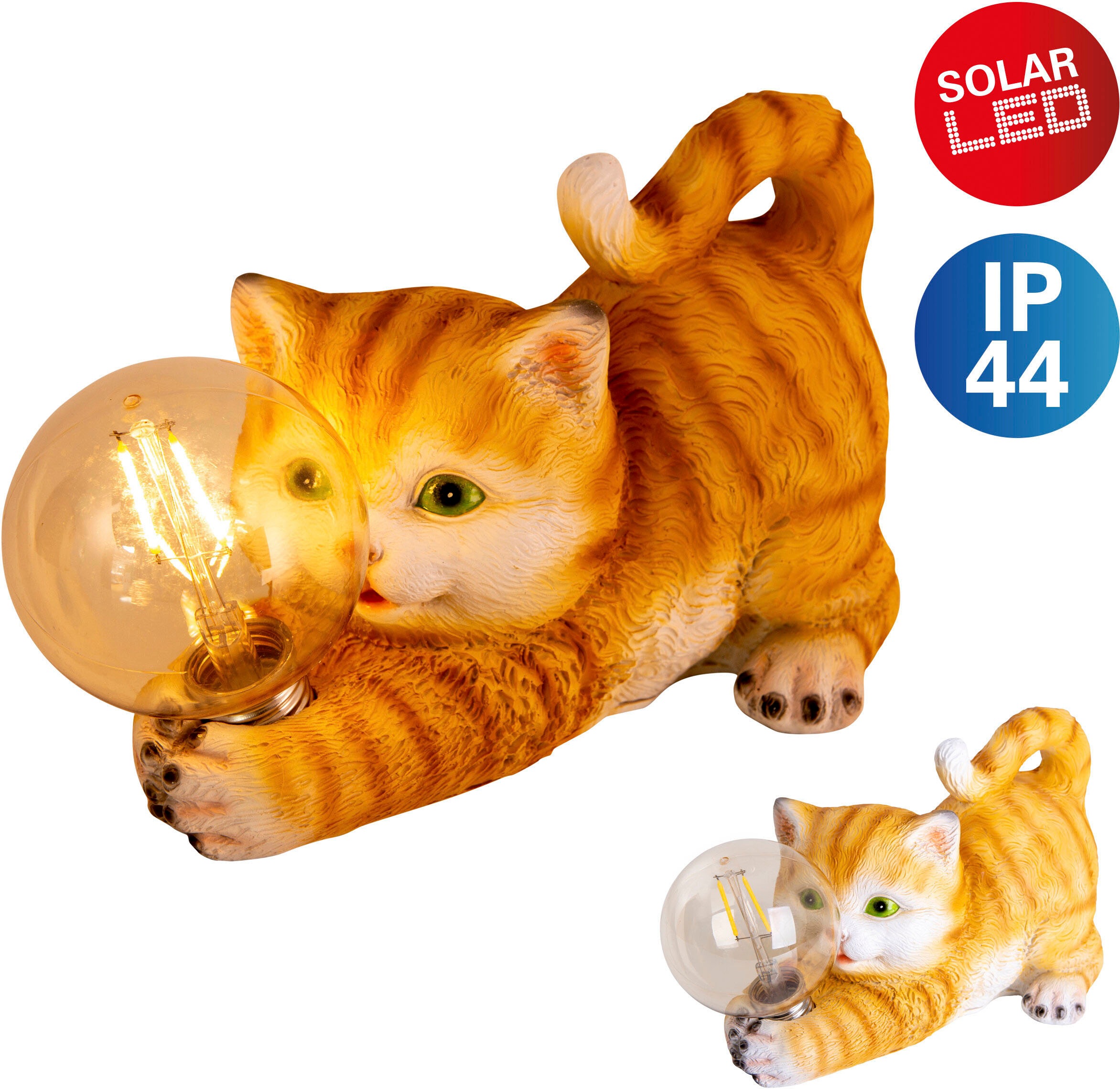 näve LED Solarleuchte »Katze«, 1 flammig-flammig, süße gestreifte Katze mit  beleuchteter Kugel und warmweißem Licht im OTTO Online Shop