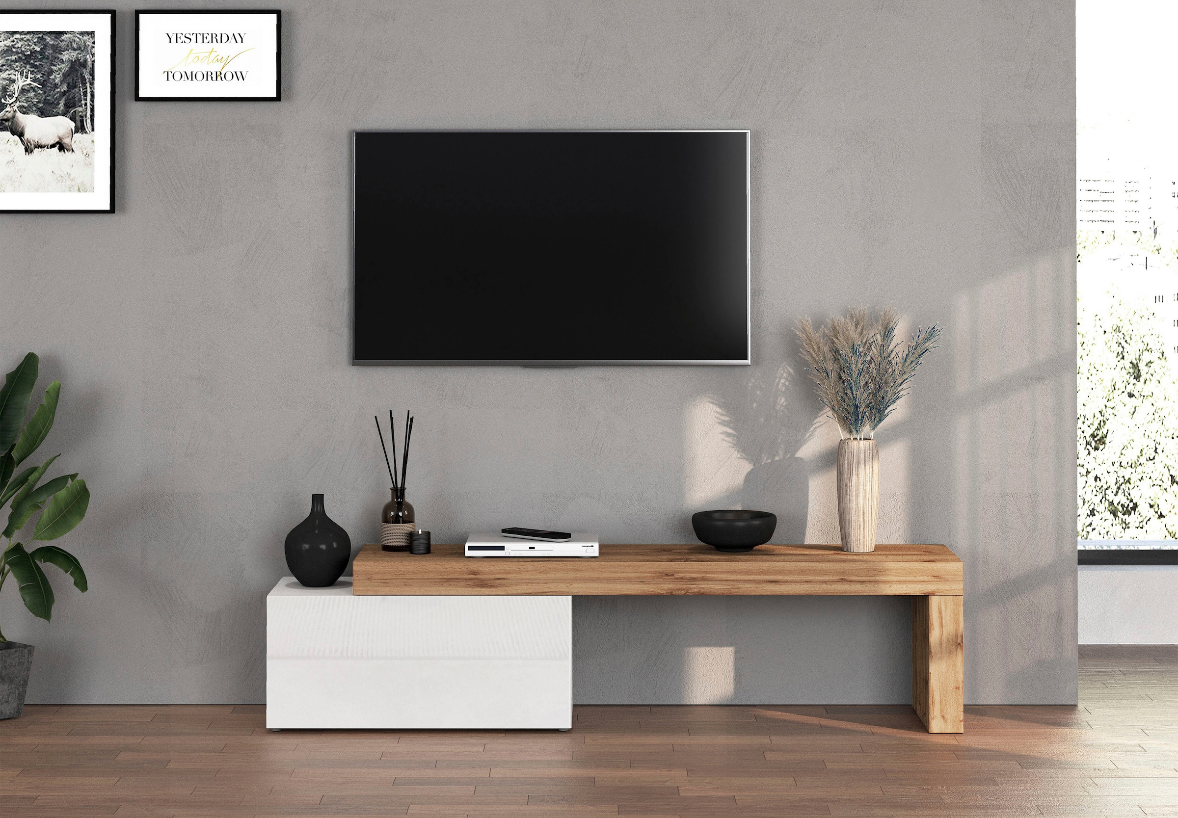 OTTO home Lowboard »Chronos TV-Board, TV-Schrank« Breite verstellbar von 180 bis 260 cm, 1 Stk. tlg. Breite 220 cm TV-Board,Lowboard,1 Klappe und ein L-Förmiger Aufsatz