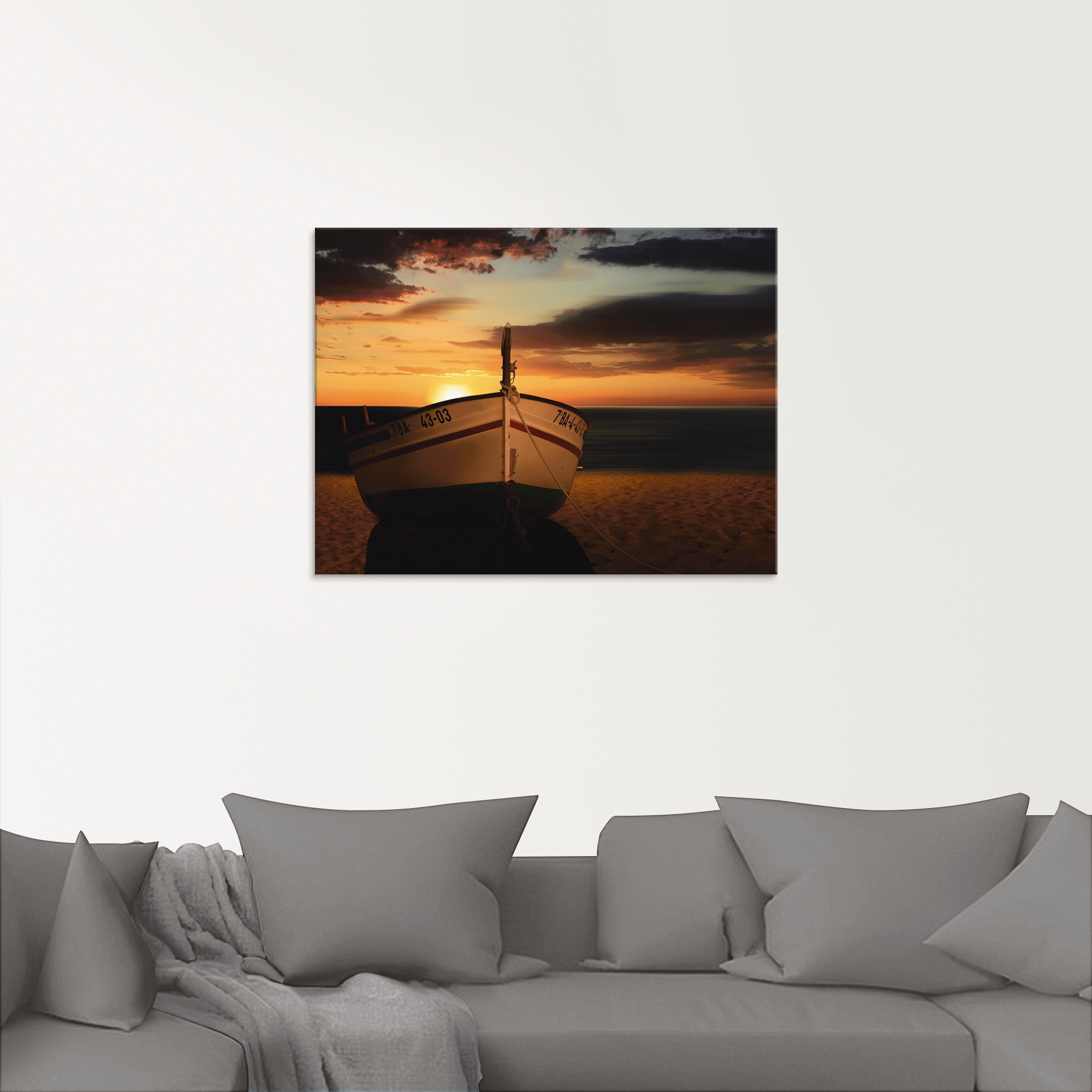 Artland Glasbild »Das Boot im Sonnenuntergang«, Küste, (1 St.), in verschiedenen Größen