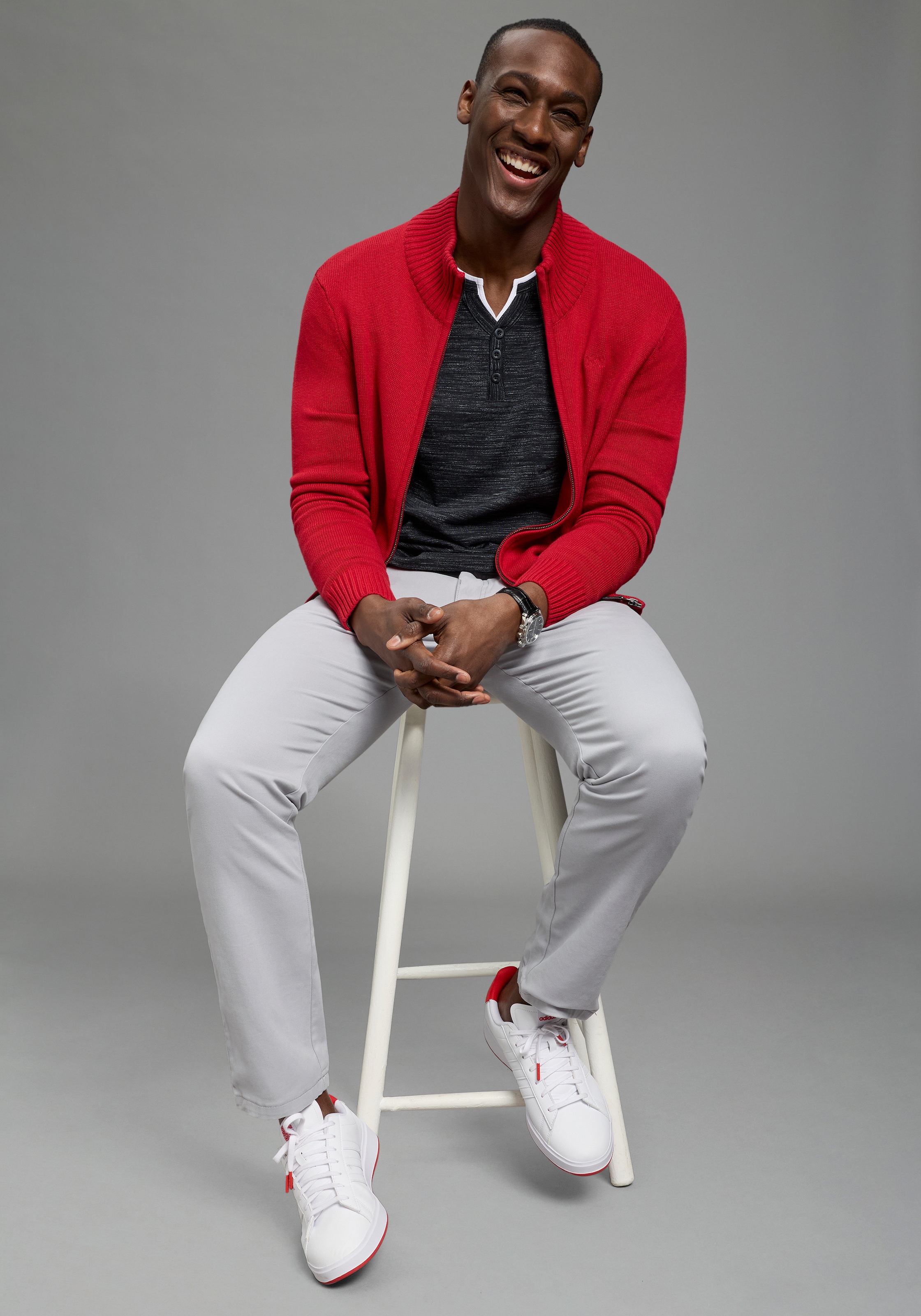 DELMAO Henleyshirt Langarm,  melierte Optik,  Henleykragen,  aus Baumwollmischung