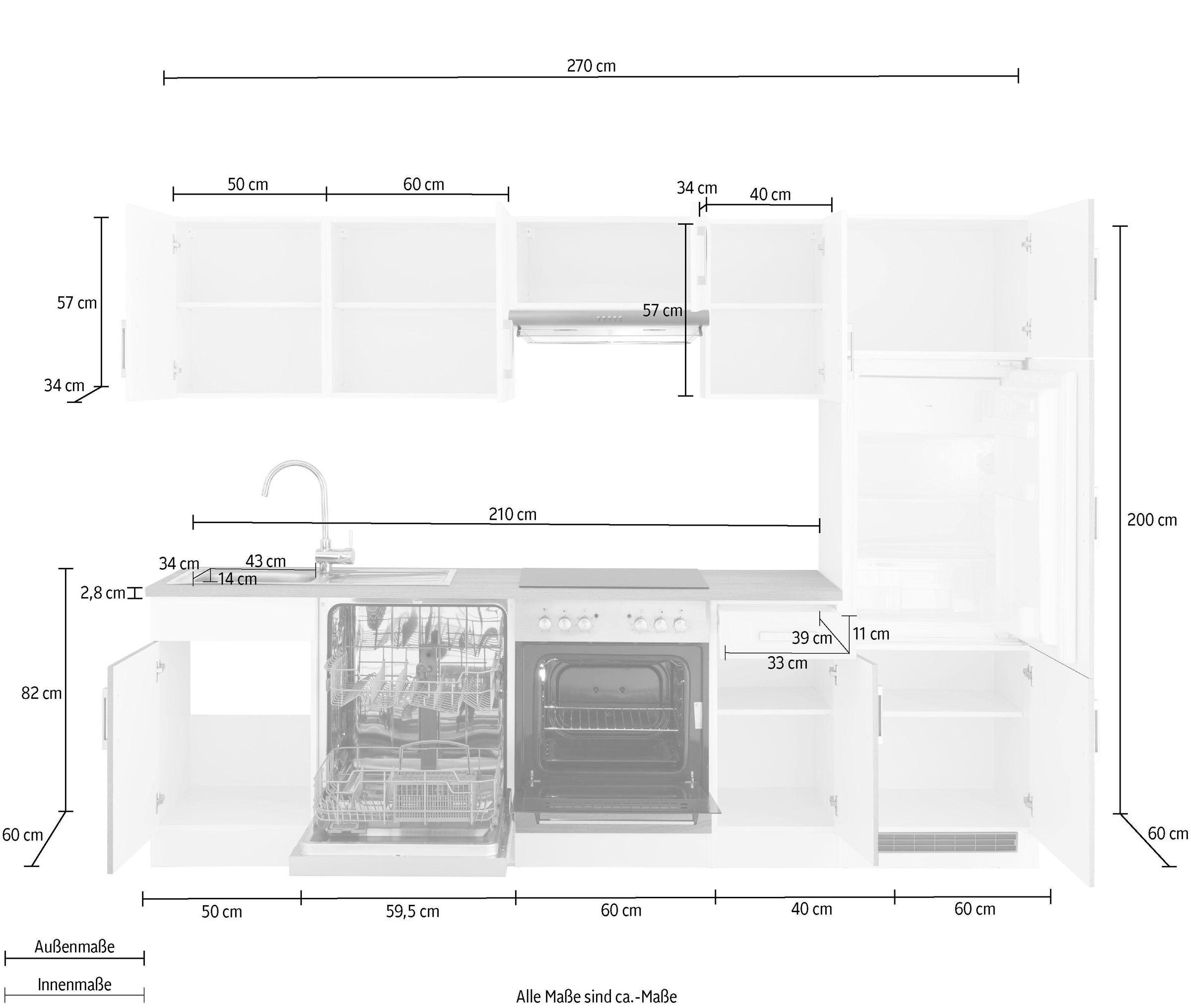 HELD MÖBEL Küchenzeile »Gera«, ohne E-Geräte, Breite 270 cm