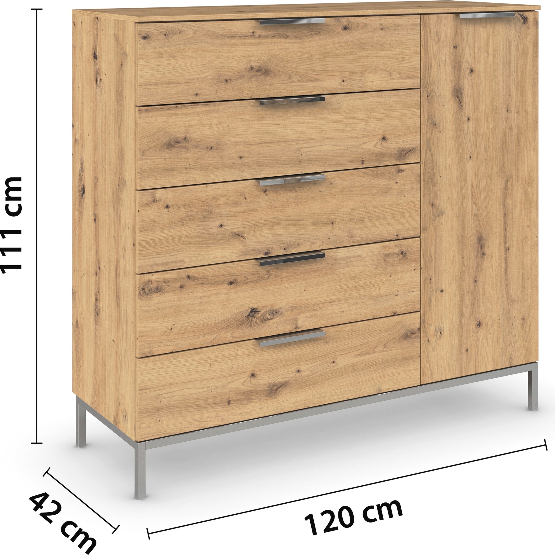 rauch Kombikommode »Kommode Türkommode Sideboard Kombikommode FLIPP« Breite 120 cm mit 2 Einlegeböden,  1-türig mit  5 Schubladen und Soft-Close-Funktion