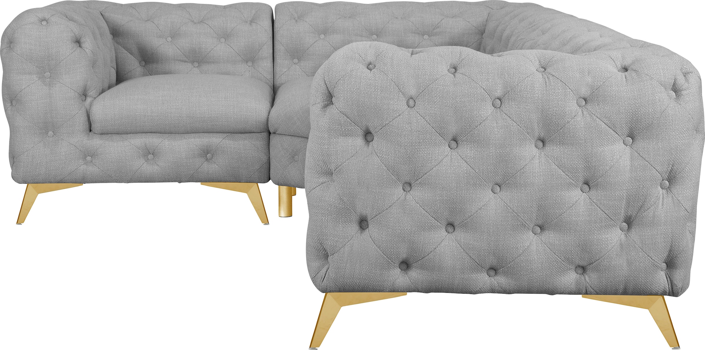 Leonique Chesterfield-Sofa »Ecksofa GLYNIS L-Form mit Wellenunterfederung, Maße B/T/H 264/204/75cm«, aufwändige Knopfheftung, moderne Chesterfield Optik, Fußfarbe wählbar