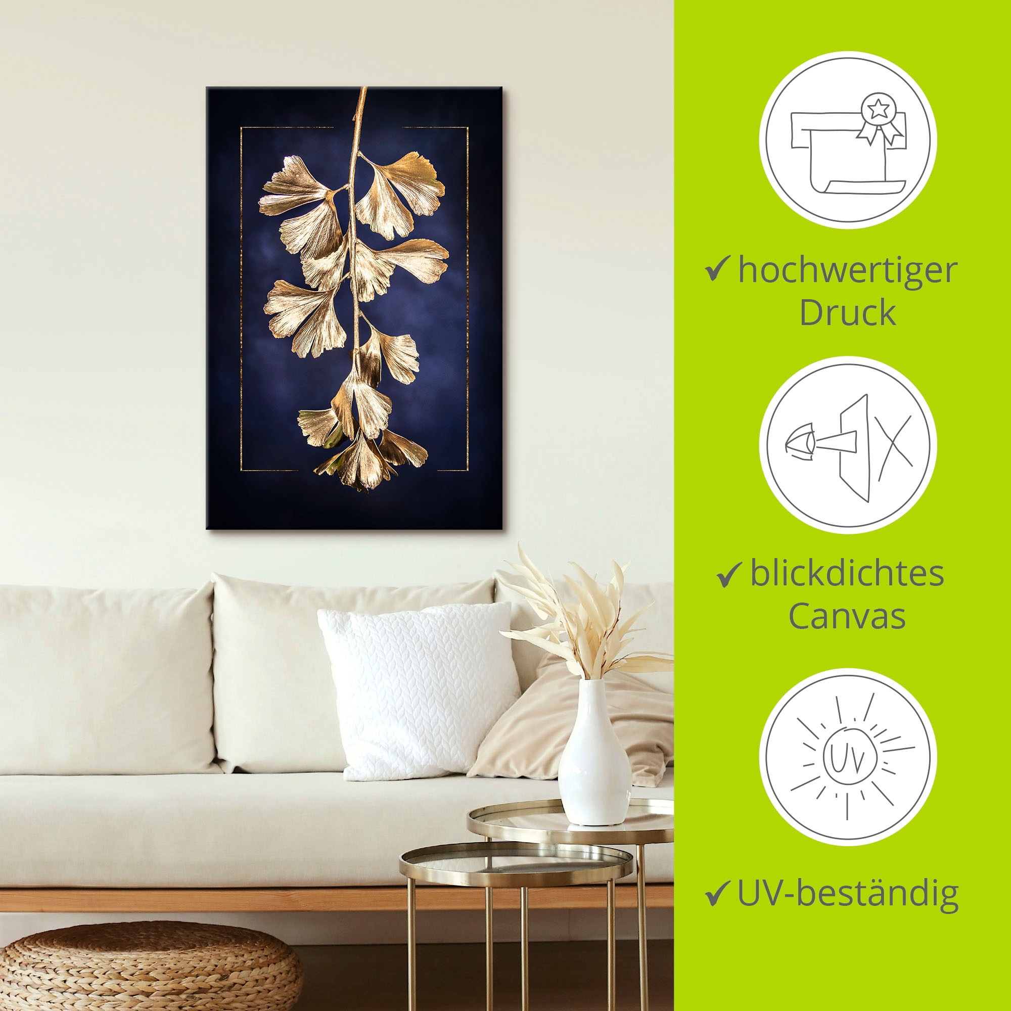 Artland Wandbild »Goldener Gingko« Blätterbilder 1 Stk. tlg. als Leinwandbild, Poster in verschied. Größen