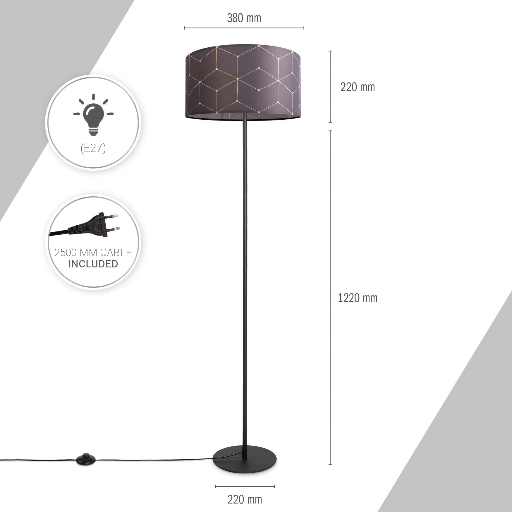 Paco Home Stehlampe »Luca Cube«, Leuchtmittel E27 | ohne Leuchtmittel, Stehlampe Wohnzimmer Stoff Lampenschirm Rund Abstrakt Textilschirm