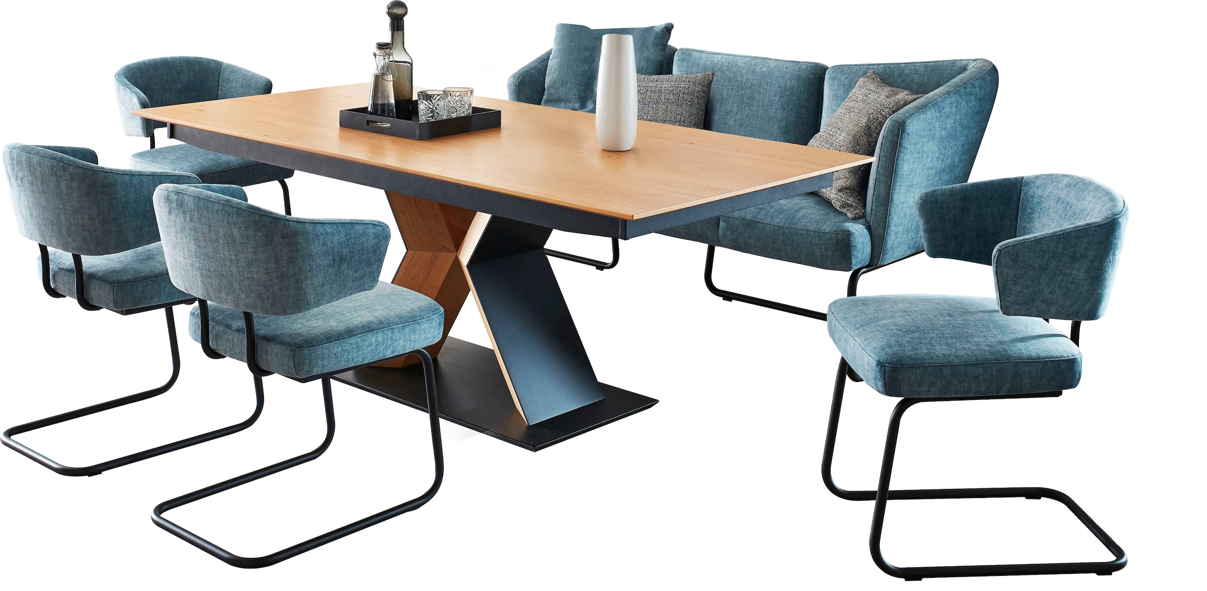 K+W Komfort & Wohnen Essgruppe »Mikkado Tube« 6 Stk. tlg. 4 Freischwinger und ein Funktionsesstisch