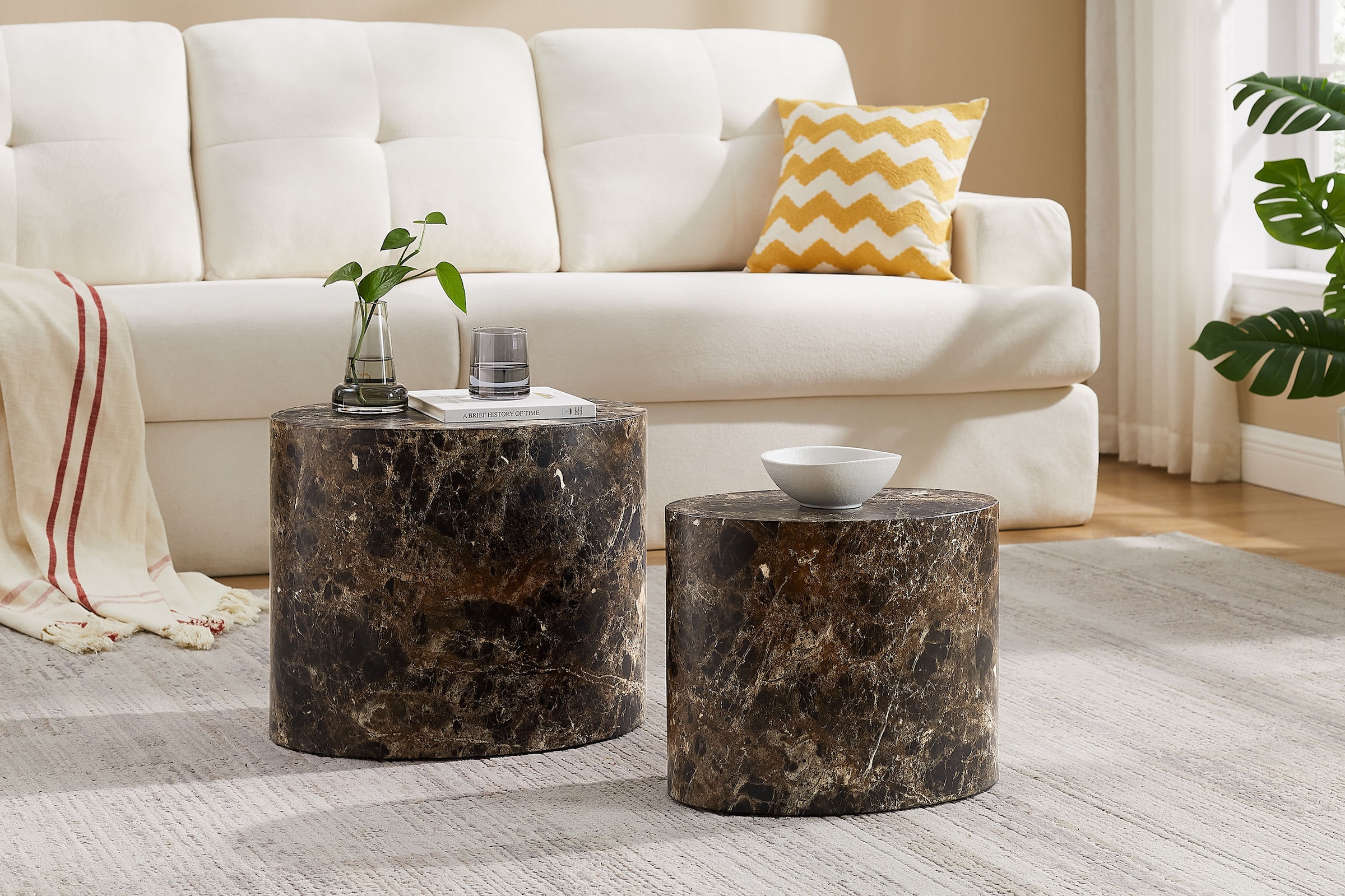 SalesFever Couchtisch »Almeria - Stilvoller Wohnzimmer- und Beistelltisch« Set, 2er Set, 2 Stk. tlg. oval, in Marmoroptik foliert