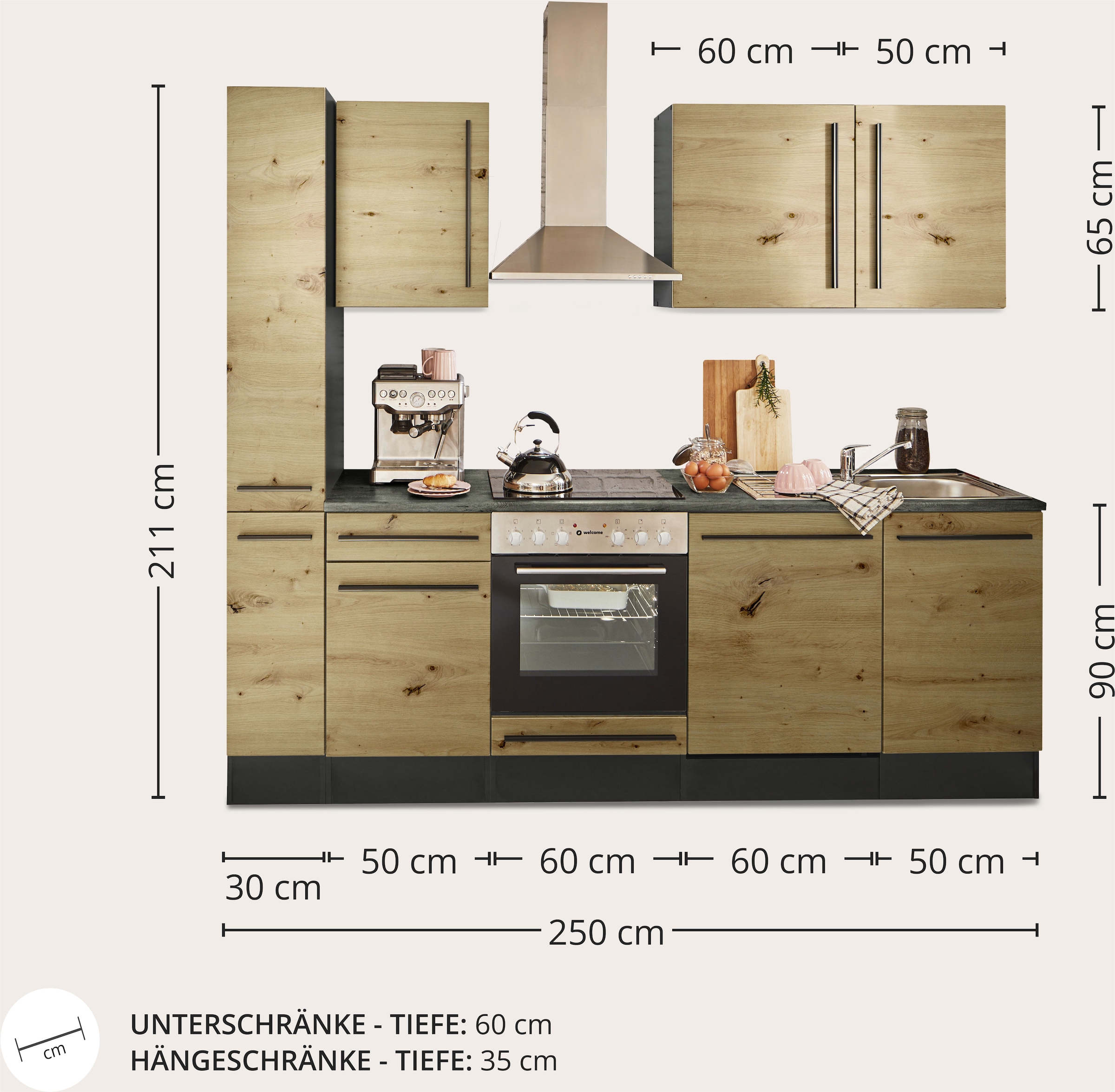 BASIC by Balculina Küchenzeile »Jazz«, Breite 250 cm, wahlweise mit E-Geräten