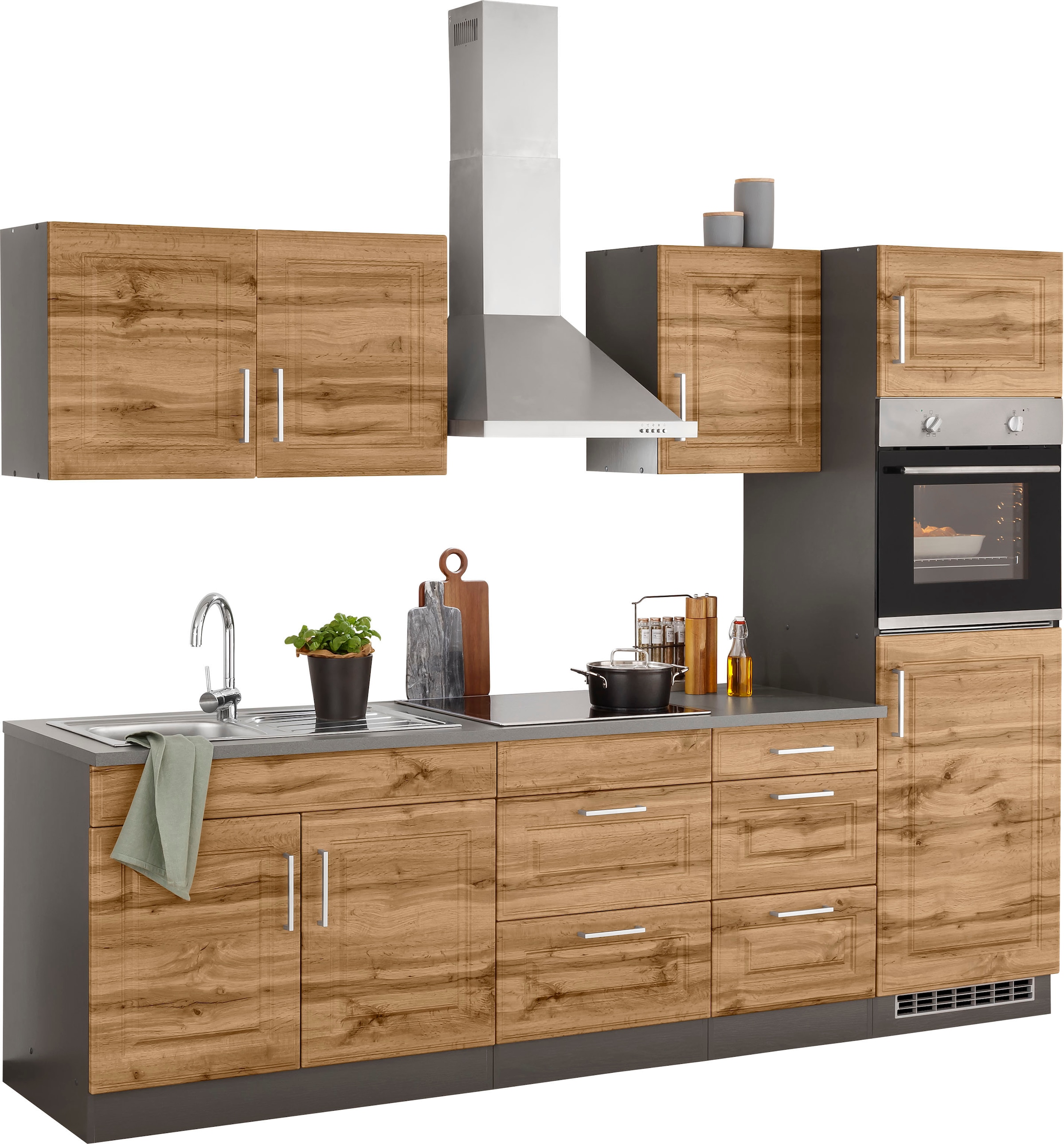 KOCHSTATION Küchenzeile »KS-Stockholm« Breite 270 cm, mit hochwertigen MDF Fronten im Landhaus-Stil