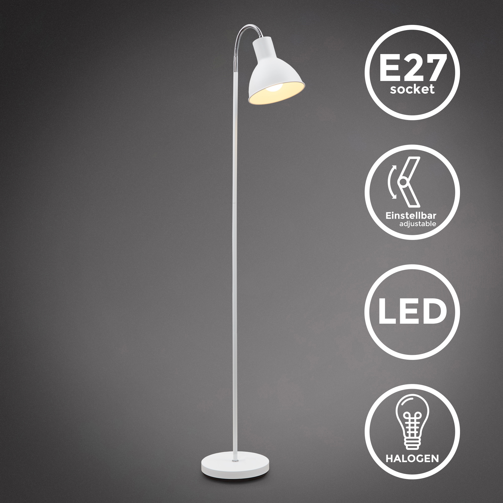 E27 für 1 bei ohne x B.K.Licht Leuchtmittel Stehlampe, Kabelschalter, OTTO bestellen inkl. (Lief. Leuchtmittel), Leuchtenkopf verstellbar
