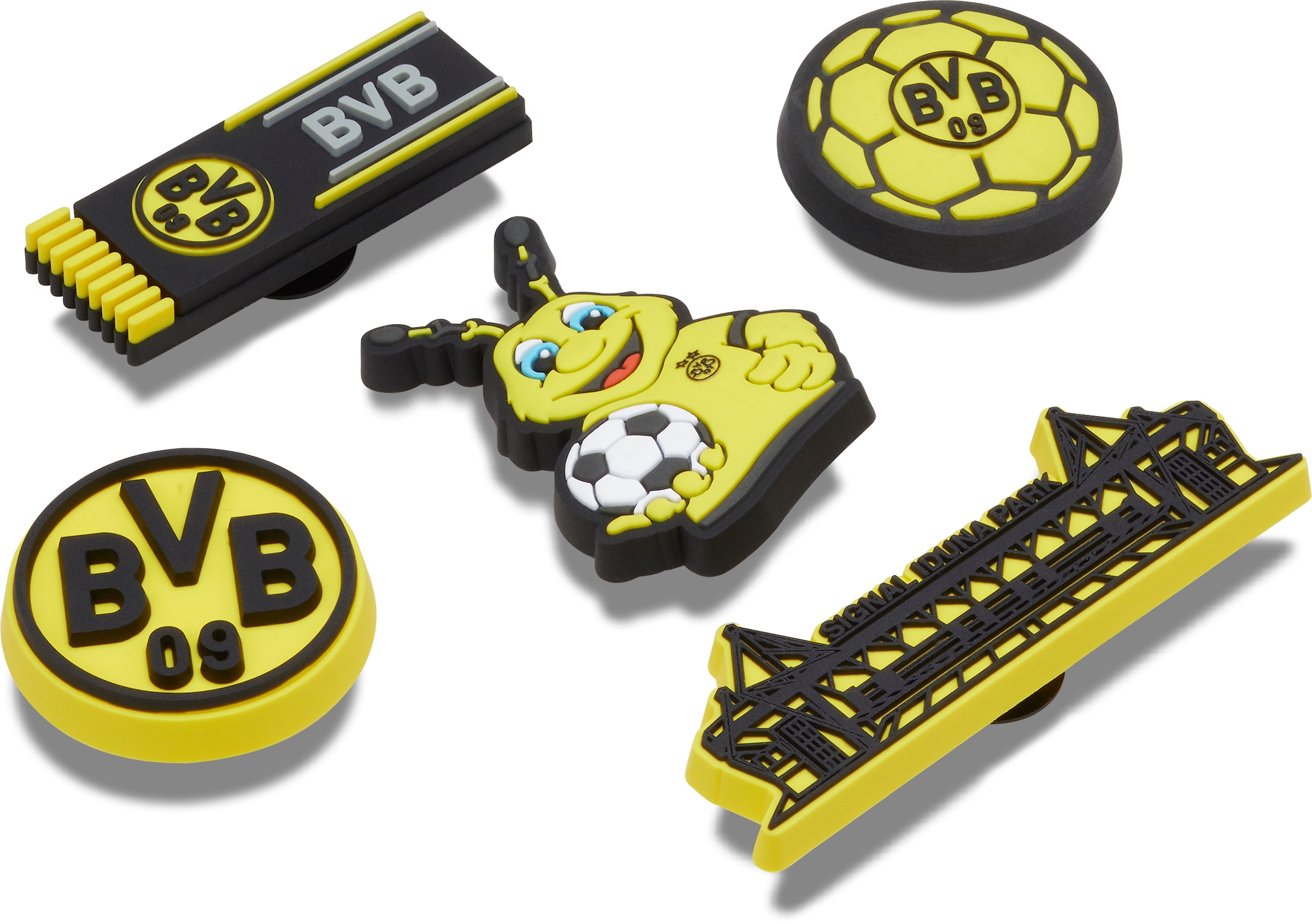 Crocs Schuhanstecker »Jibbitz™ BVB (Fußball Borussia Dortmund)«, (Set, 5 tlg., Kein Spielzeug. Nicht für Kinder unter 3 Jahren geeignet), mit verschiedenen BVB Motiven