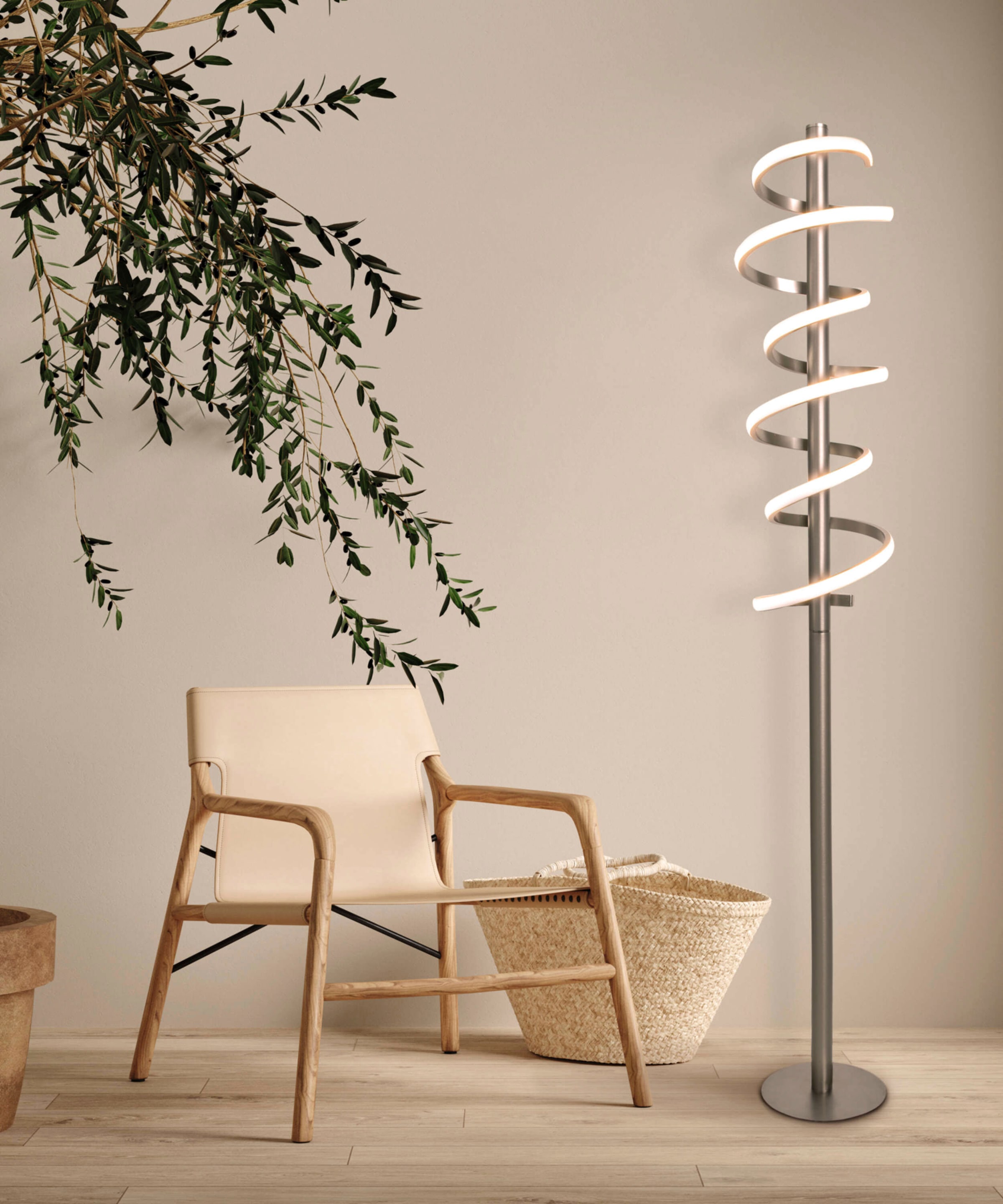 näve LED Stehlampe »Belleza«, 1 flammig, Leuchtmittel LED-Modul | LED fest integriert, Flurleuchte warmweiß, H: 140cm, 27W, silberfarben, IP20, dimmbar