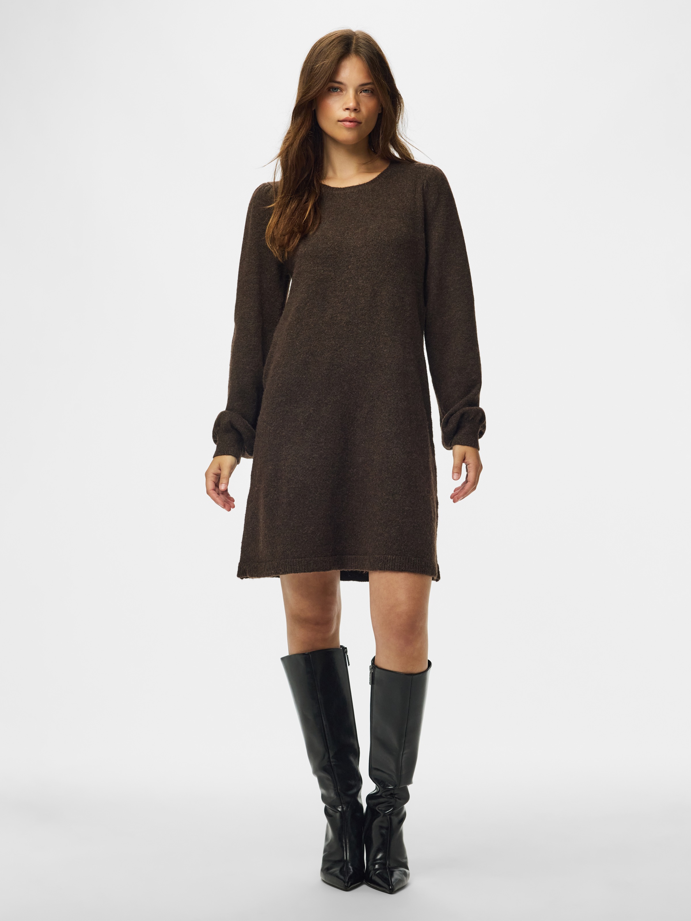 pieces Strickkleid »PCSALLY LS O-NECK KNIT DRESS NOOS BC« Materialmix