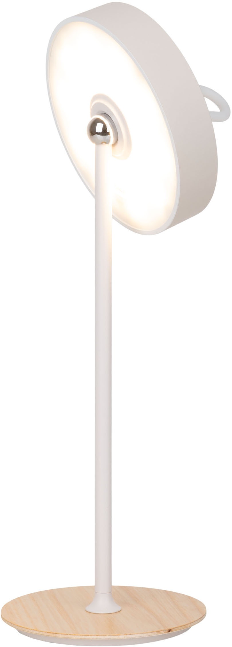 OTTO home LED Tischleuchte »Ellvra mit Holzfuß, abnehmbares Kopfteil als Hängeleuchte verwendbar« LED-Modul 1 Stk. Warmweiß aufladbar, inkl Akku + USB Kabel, Kopfteil magnetisch, abnehmbar, Holz