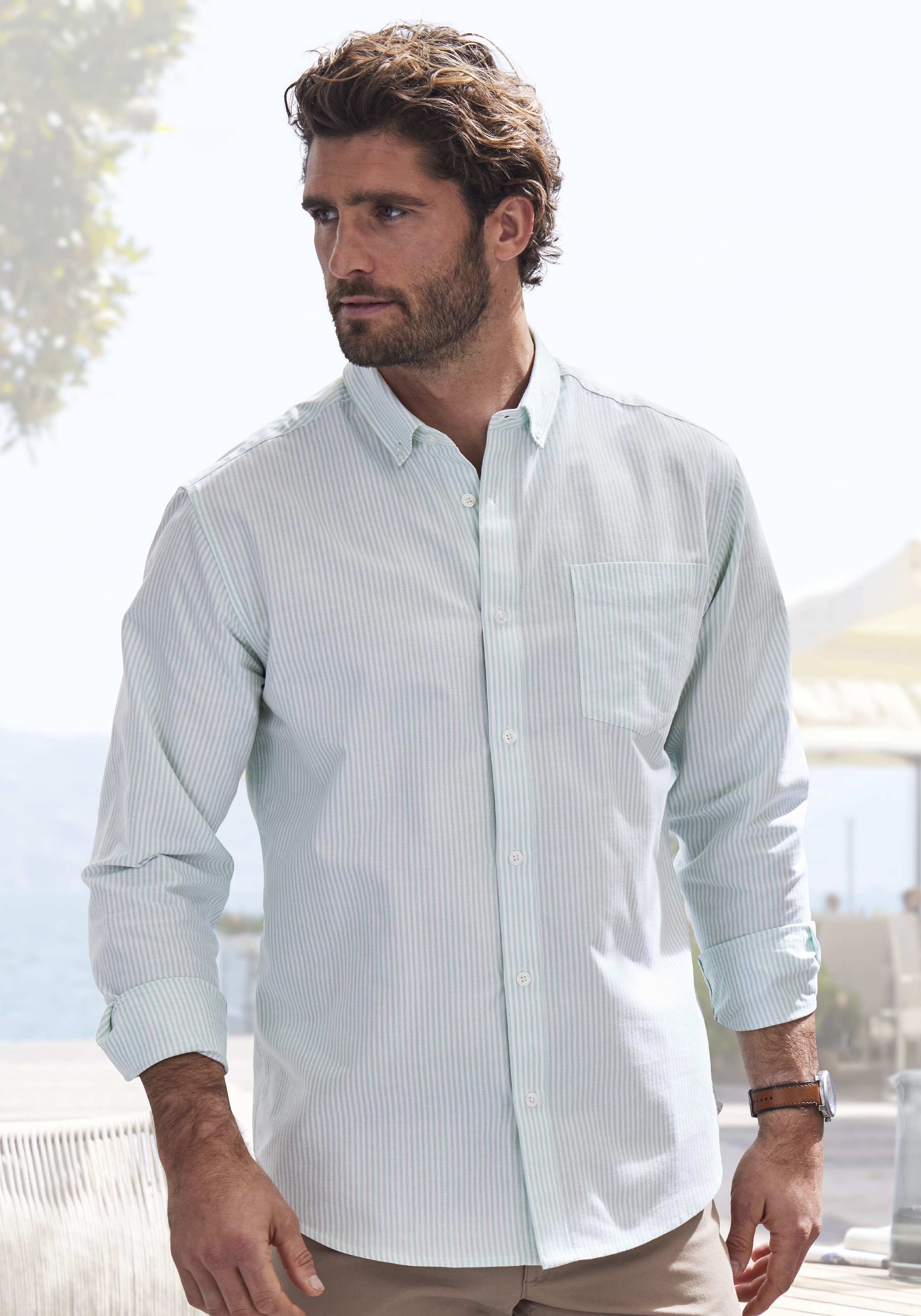 H.I.S Langarmhemd »Regular-fit« Oxfordhemd langarm mit Button-down-Kragen aus reiner Baumwolle
