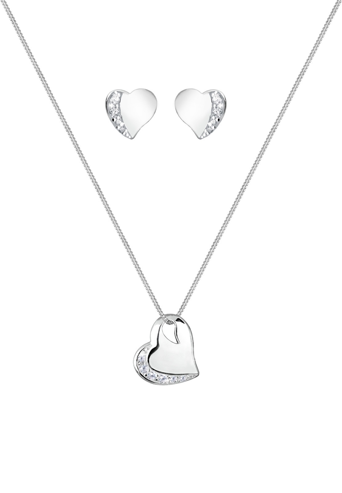 Elli Ohrring und Ketten Set »Schmuckset Herz Zirkonia Weiß 925 Sterling Silber«