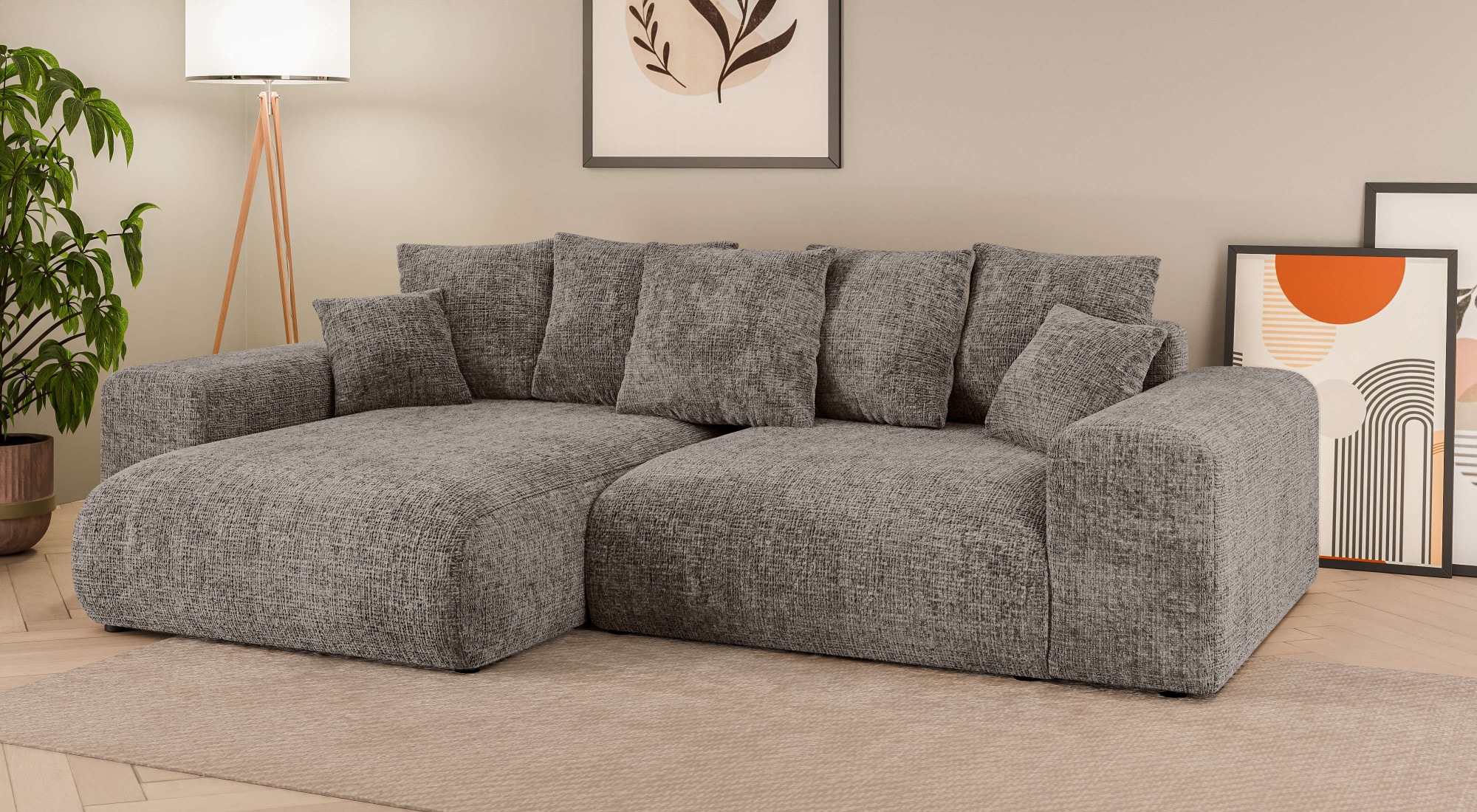 Home affaire Ecksofa »LAKESIDE mit Bettfunktion und Bettkasten, B/T/H 257/166/84 cm«, L-Form, Recamiere beidseitig montierbar, mit Wellenunterfederung